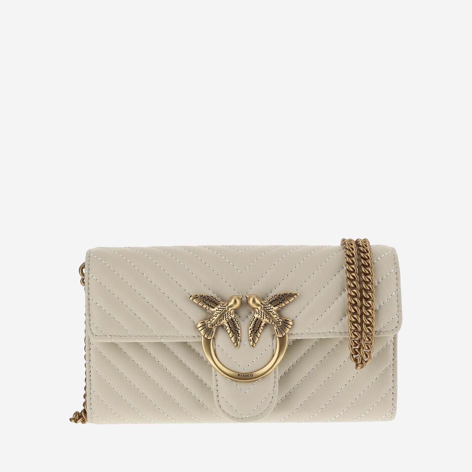 Pinko Love One Quilted Wallet In Bianco Antique Gold