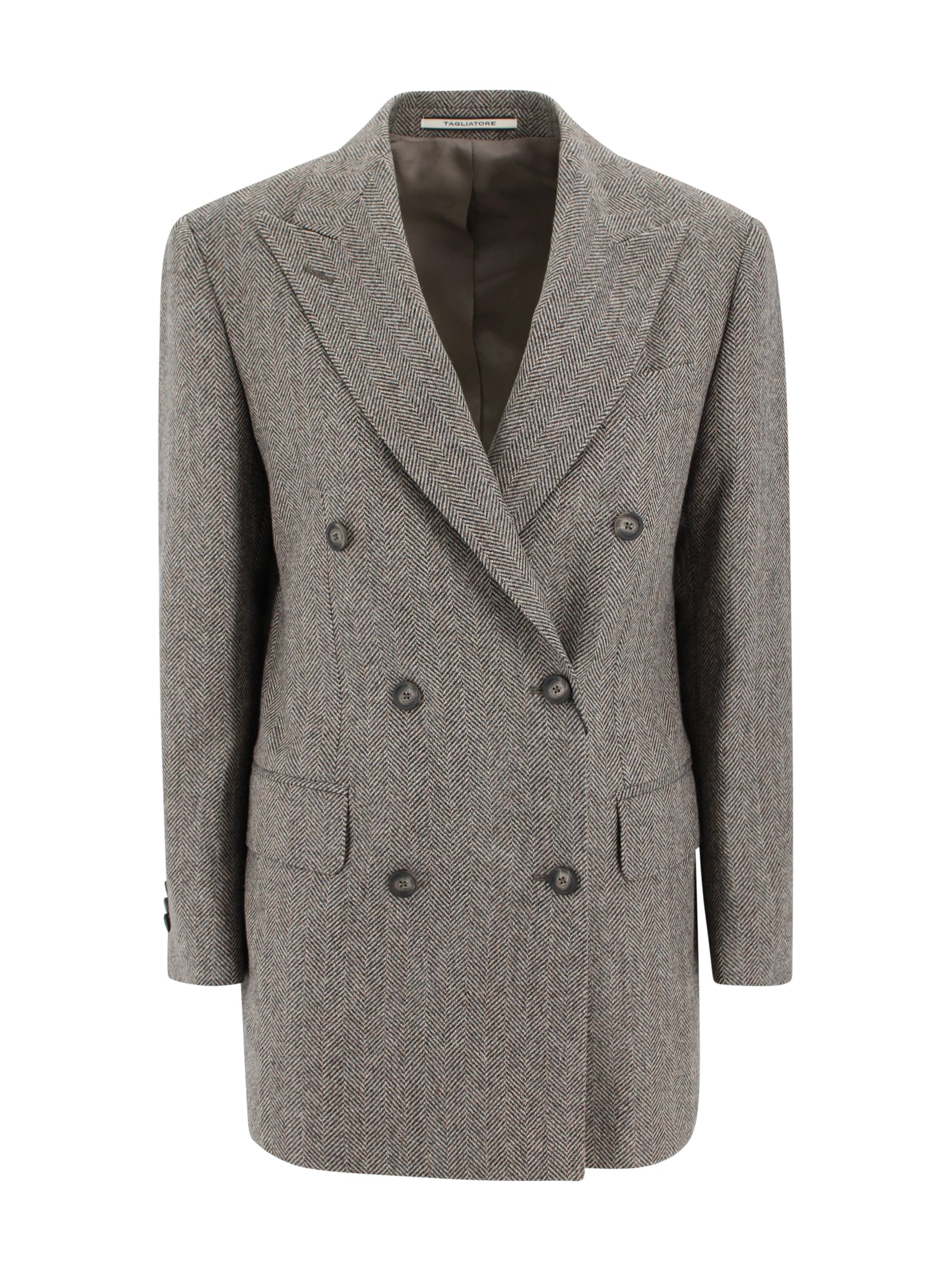 Tagliatore Double-breasted Jacket In Gray Herringbone Wool. In Gray