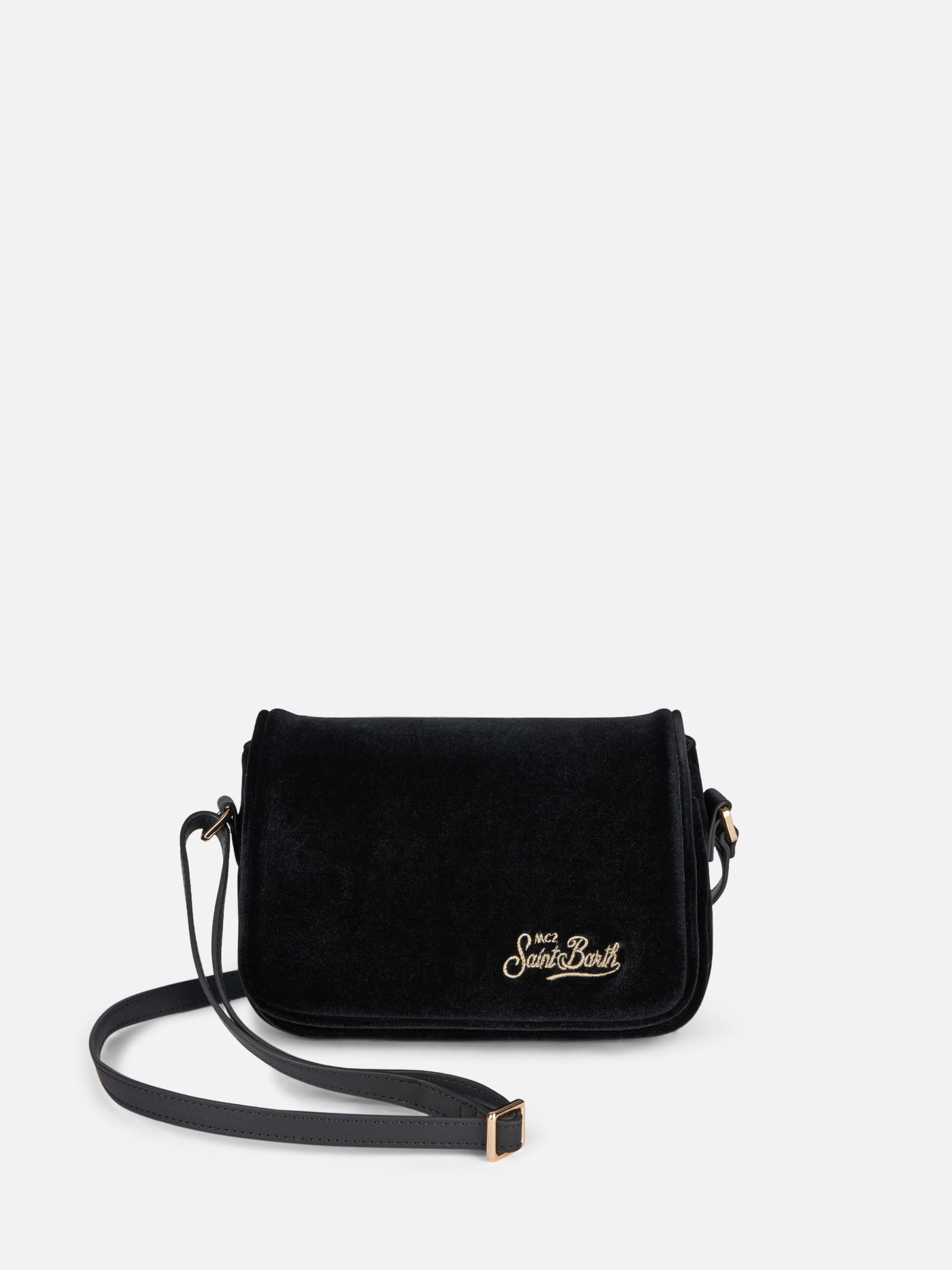 Mc2 Saint Barth Black Velvet Flap Cross-body Bag In Black