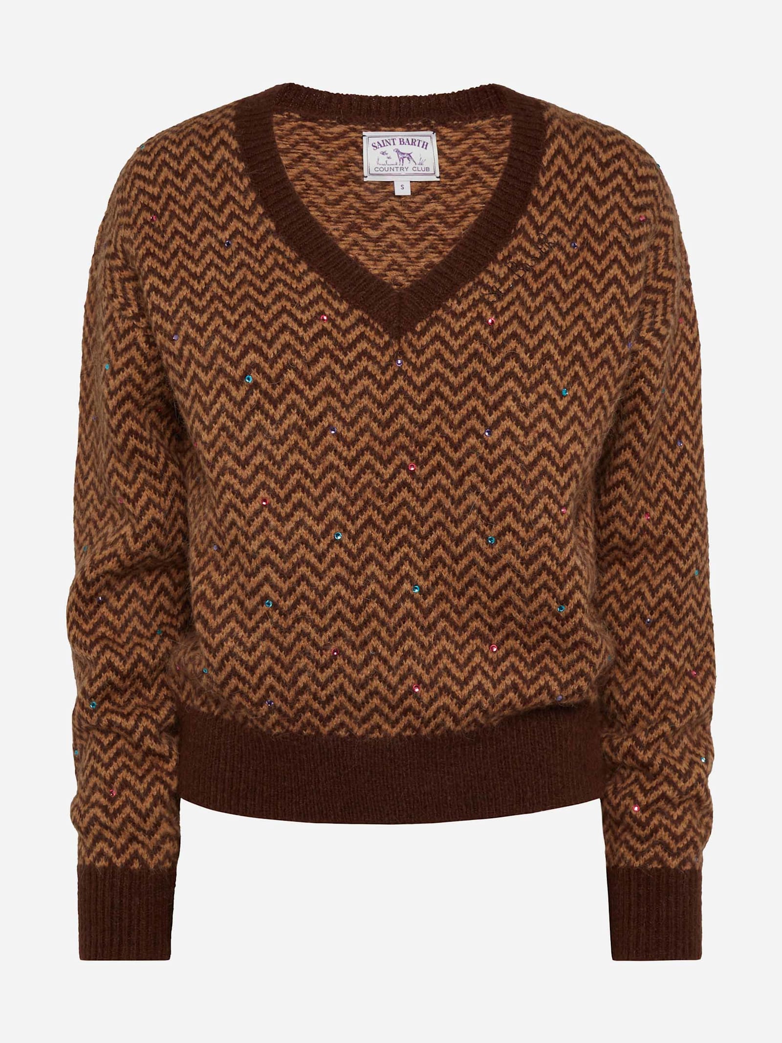 Mc2 Saint Barth Woman Cropped Sweater With Argyle Pattern In Brown