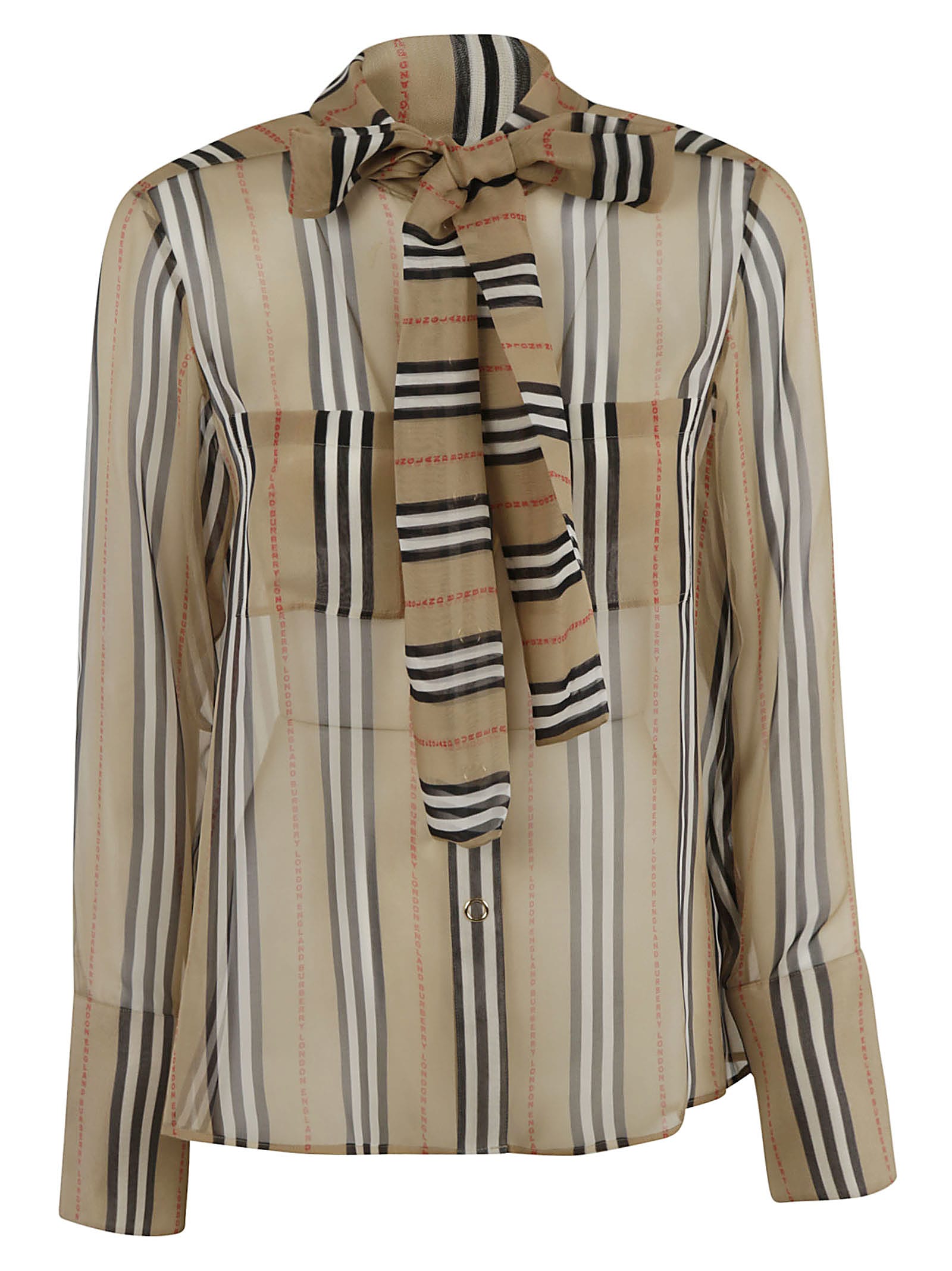 BURBERRY BOW-TIE DETAIL STRIPED BLOUSE,11288640