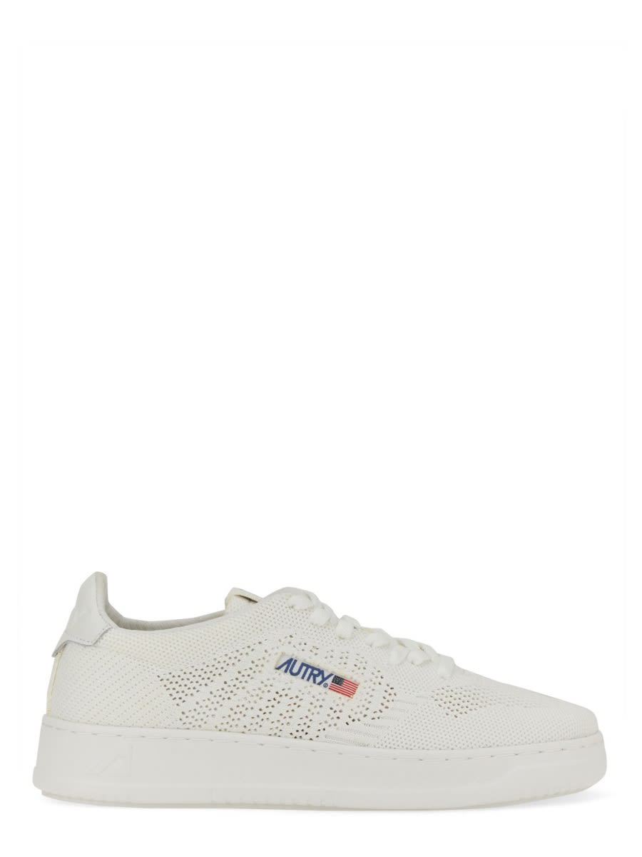 Shop Autry Medalist Easeknit Low Sneakers In Knit/leat/white