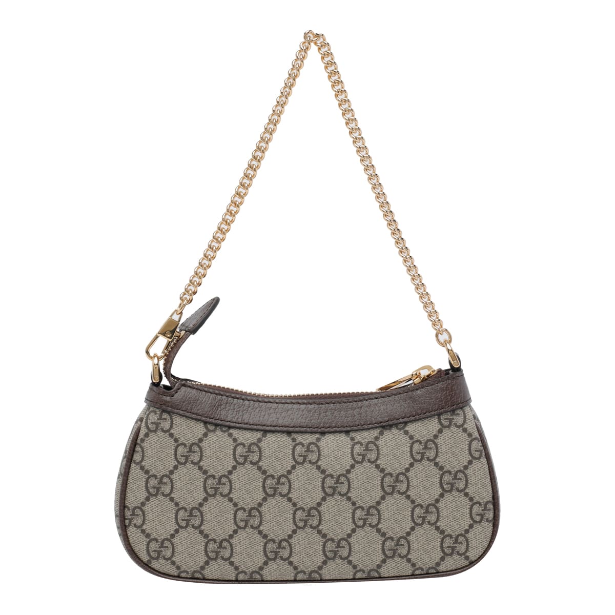 Gucci Women Beige Shoulder Bag With Gg Plaque On The Front And Chain-link Handle In Gg Canvas Woman In Brown