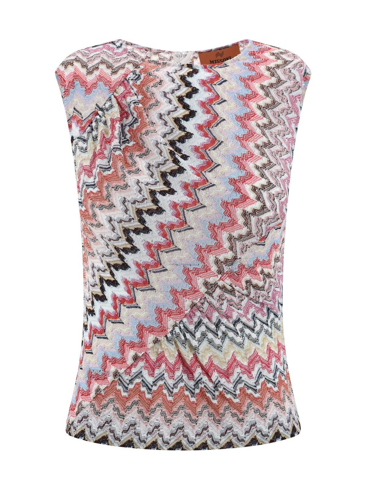 Shop Missoni Zigzag Pattern Knitted Sleeveless Top In Pink Multi