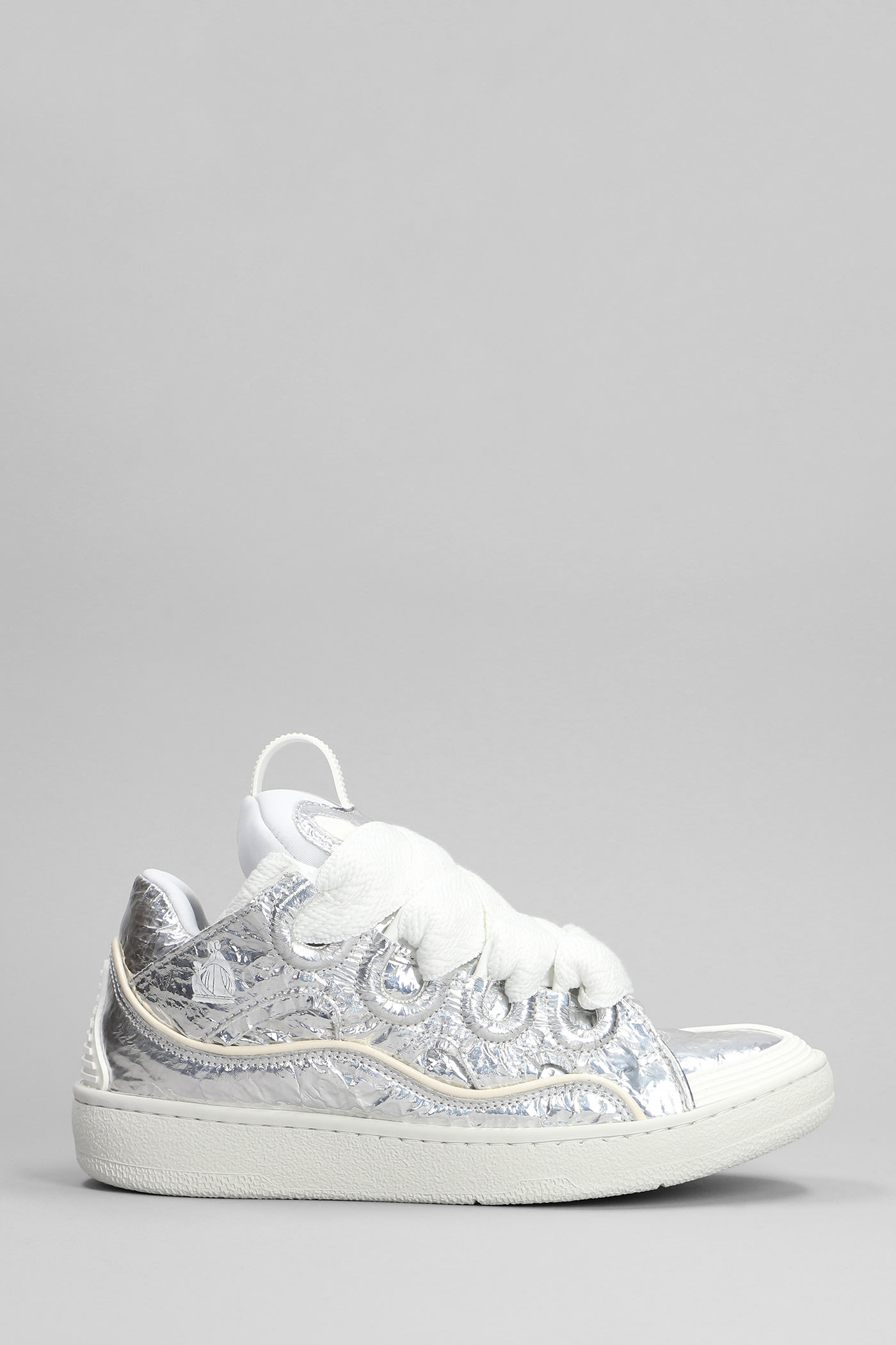 Shop Lanvin Curb Sneakers In Silver Polyester