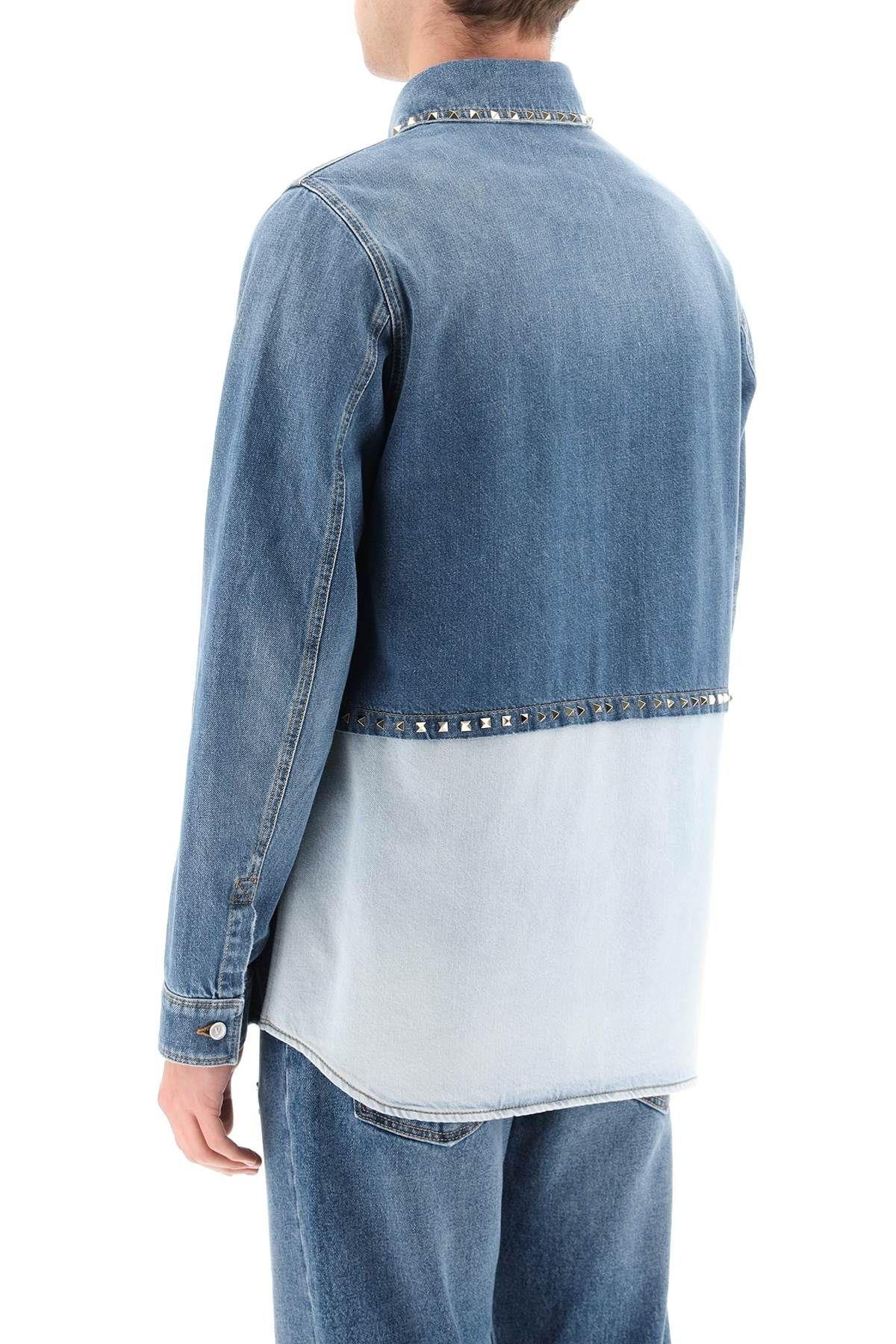 Shop Valentino Black Untitled Denim Shirt With Studs In Medium Blue Denim