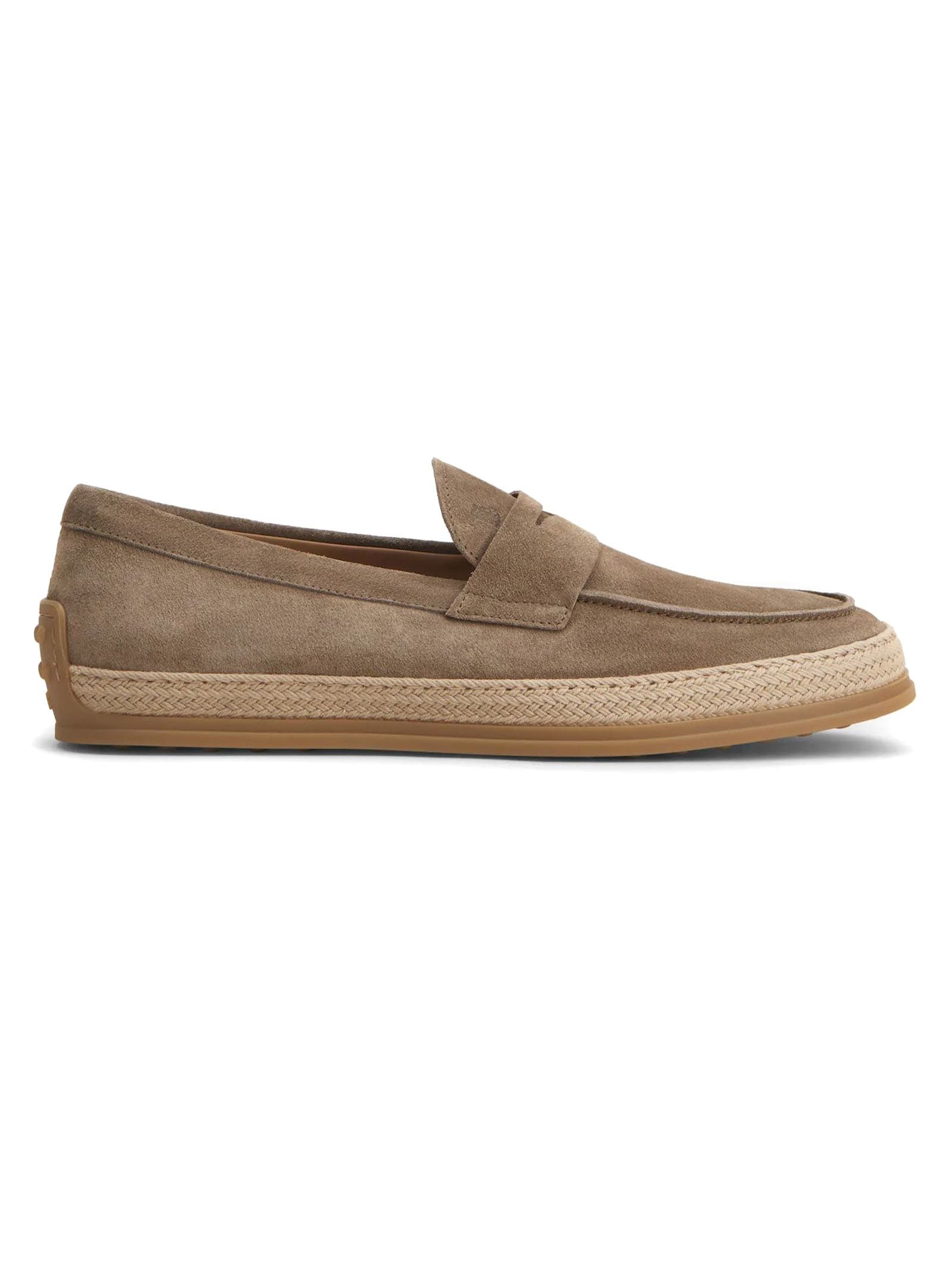 Shop Tod's Loafers In Brown Velvety Suede In Beige