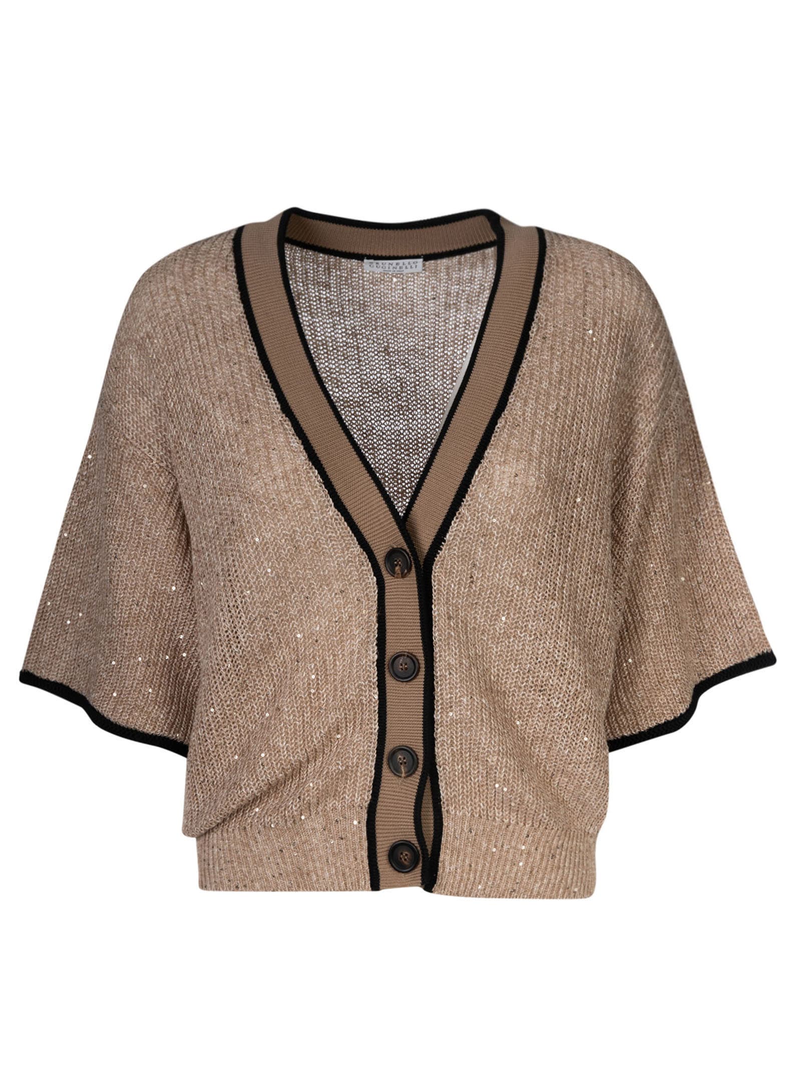 Shop Brunello Cucinelli Ribbed Cropped Cardigan In Camel