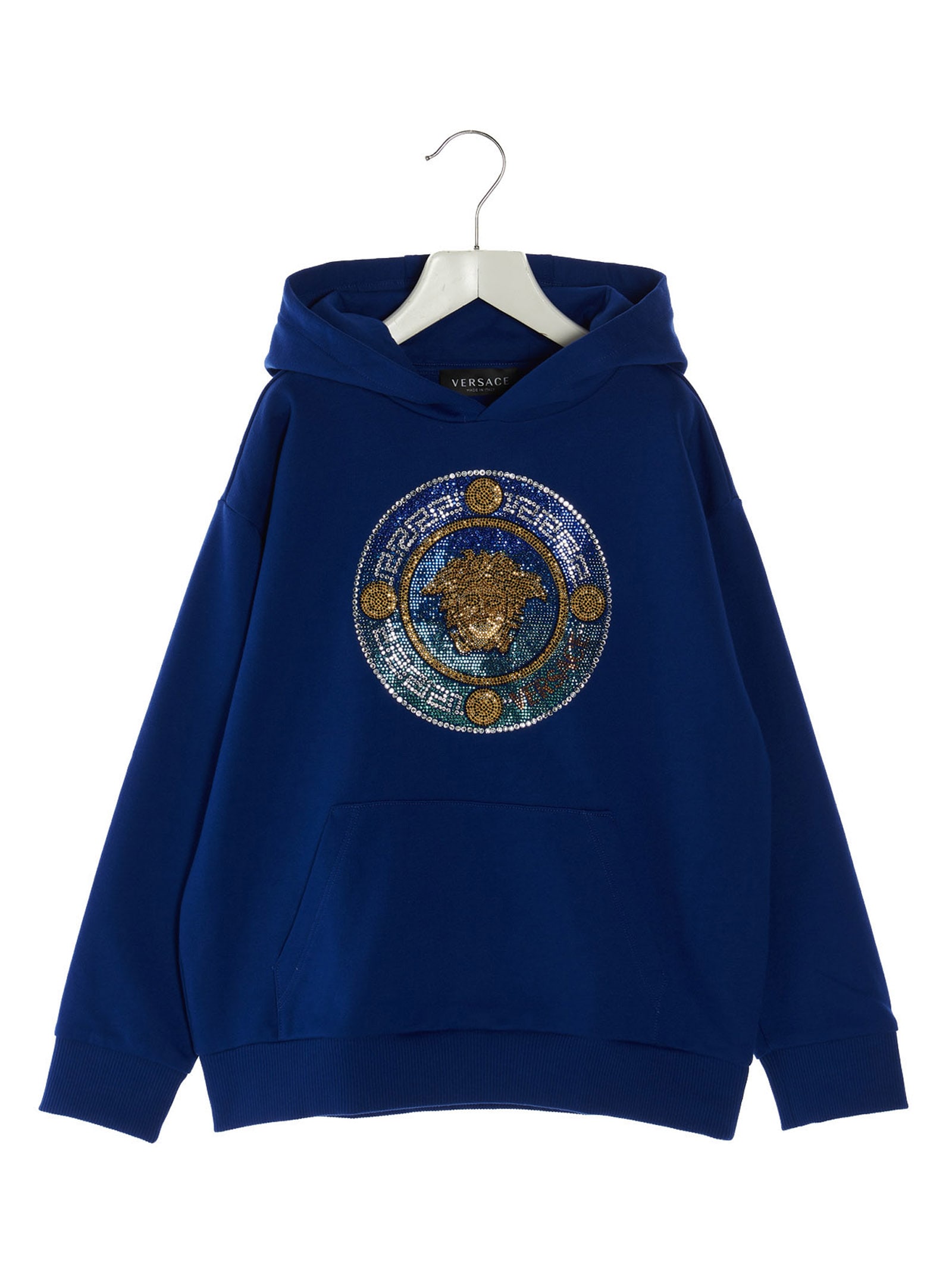 Shop Young Versace Medusa Hoodie In Blue Oro