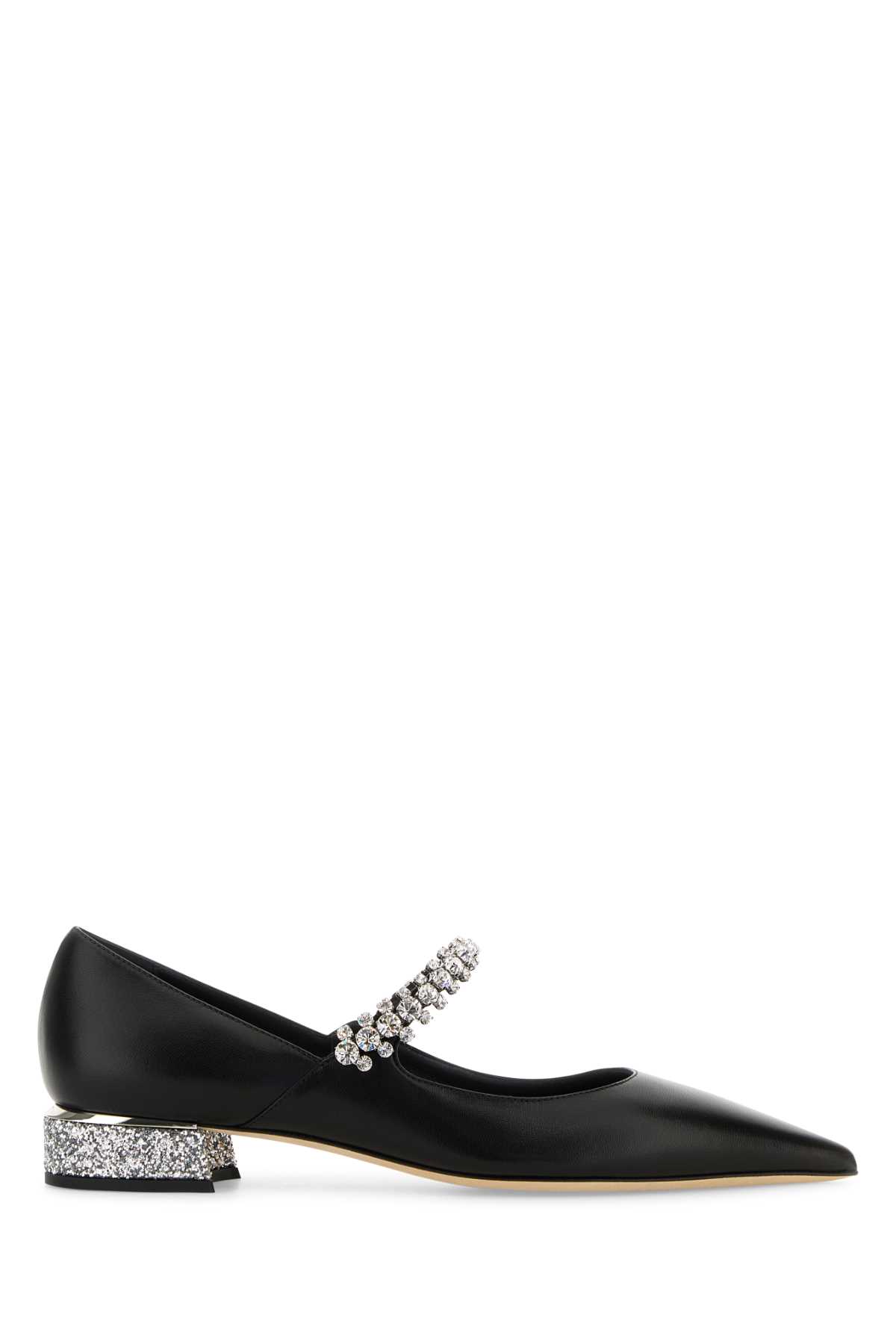 Jimmy Choo Nappa Leather Bing Ballerinas With Embellished Strap In Black