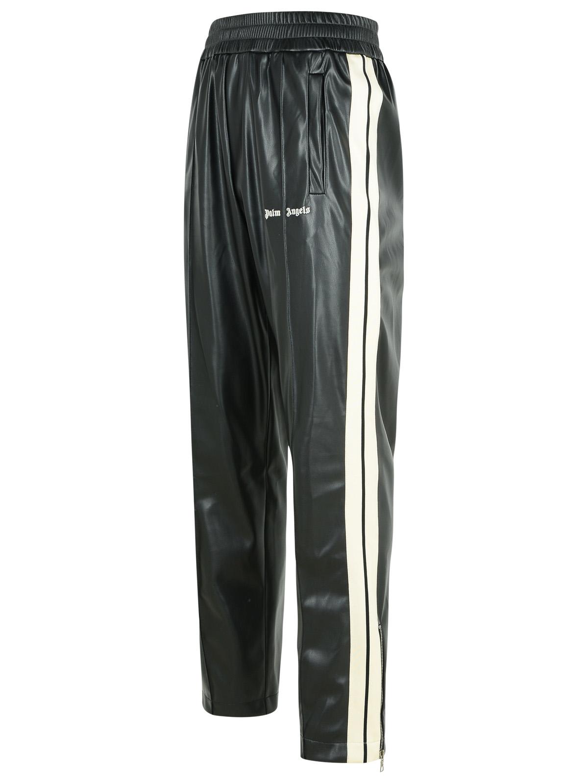 Shop Palm Angels Track Leather Black Polyester Blend Pants