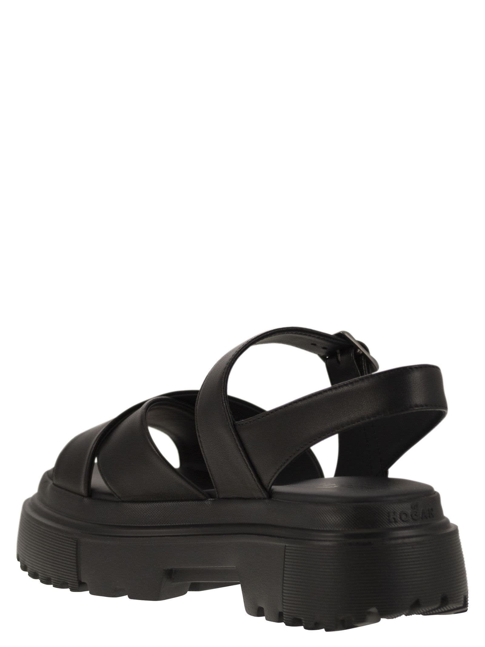 Hogan Leather Sandal With Midsole Sandals In Black