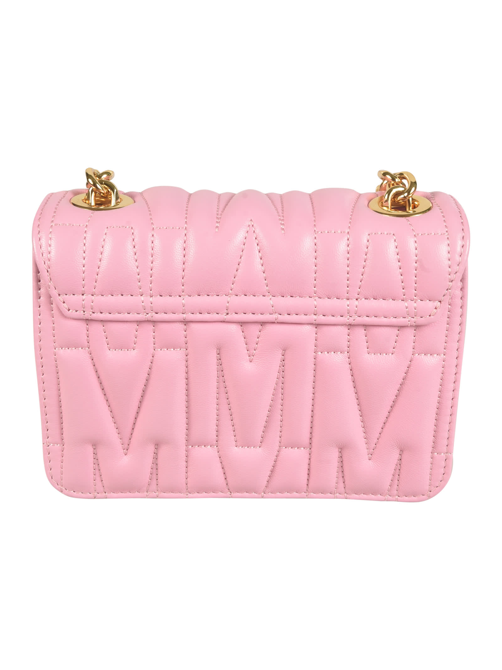 Shop Moschino Quilted Logo Flap Shoulder Bag In Pink