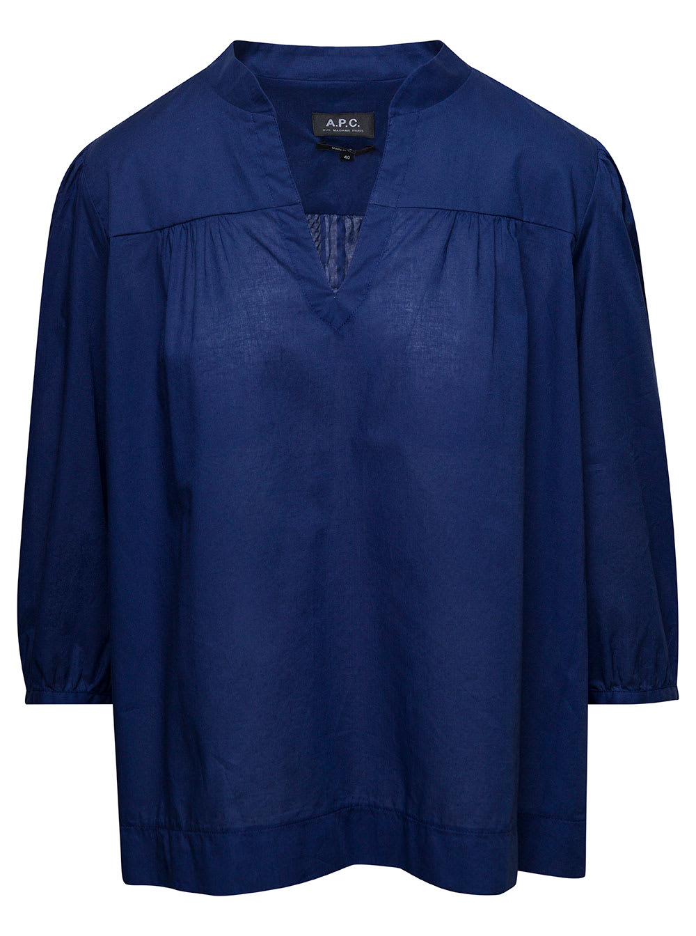 APC TERESA BLUE BLOUSE WITH THREE-QUARTER SLEEVES IN COTTON WOMAN