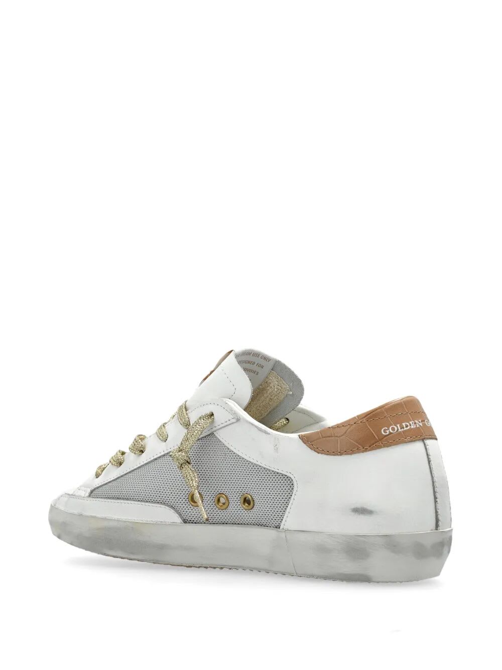 Shop Golden Goose Super Star Net And Leather Upper Suede Star Cocco Printed Heel In White Light Blue Beige