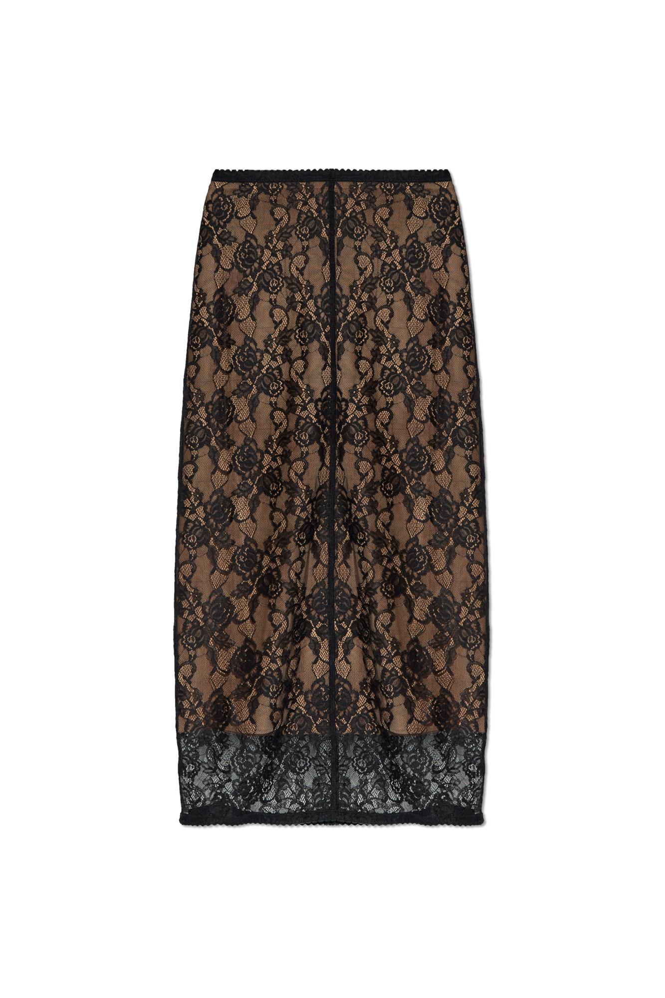 Self-portrait Self Portrait Black Floral Lace Midi Skirt In Brown
