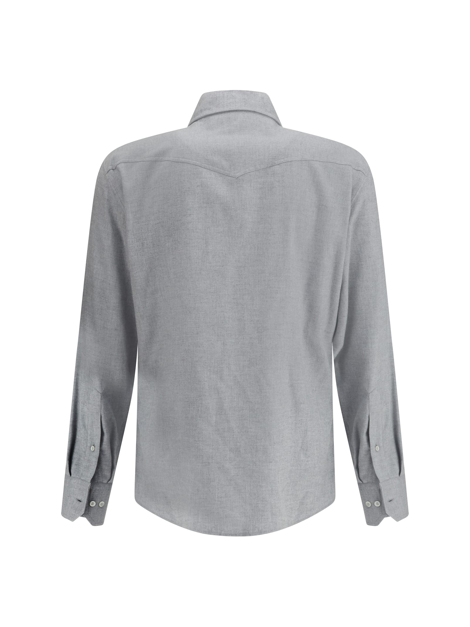 Brunello Cucinelli Cotton Shirt With Patch Pockets And Long Sleeves In Gray