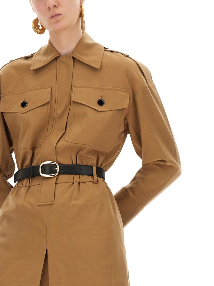 Self-portrait Structured Twill Suit With Belted Waist In Brown