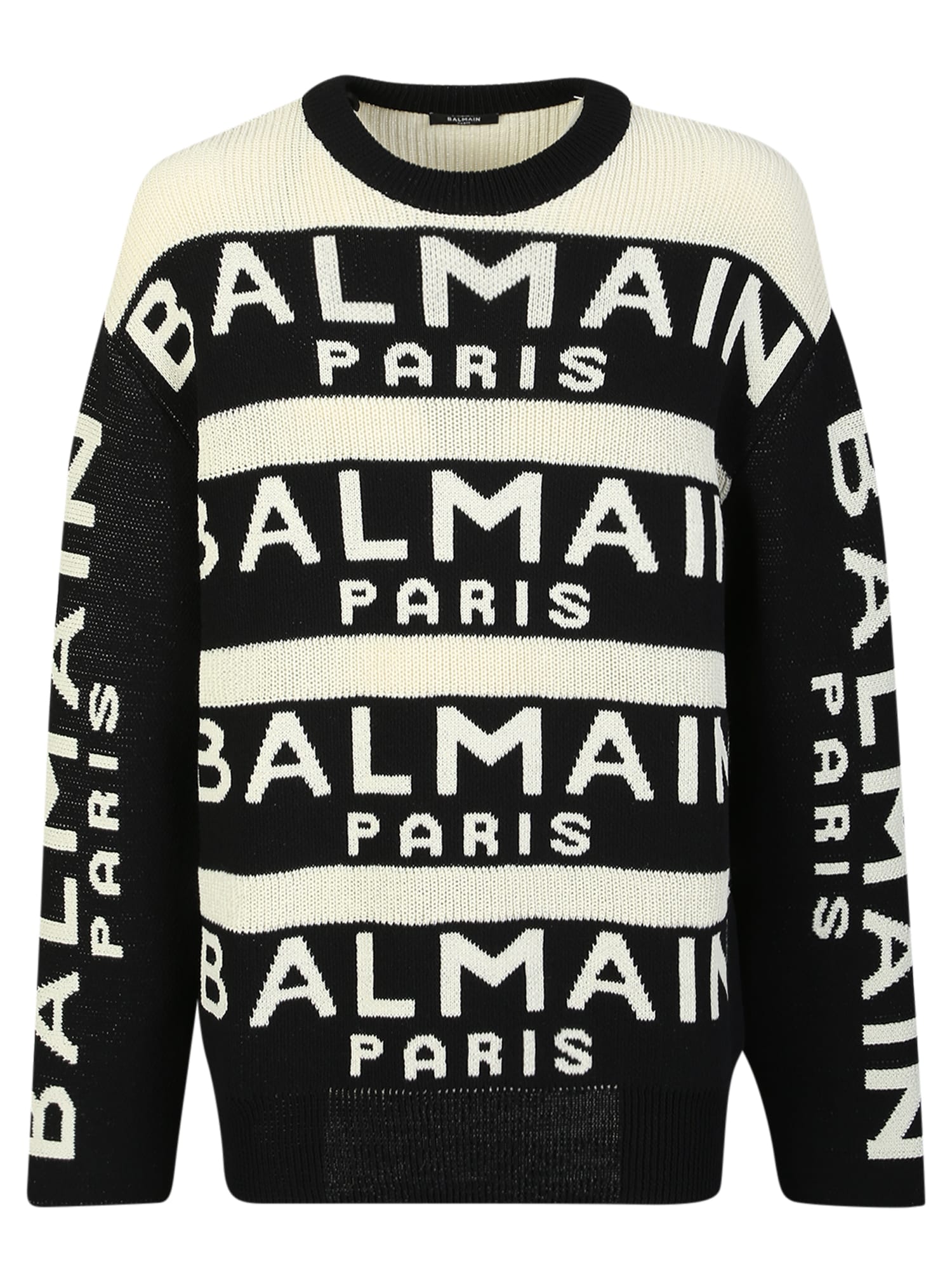 Knitted Pullover From The Basic Line With All-over Logo By Balmain
