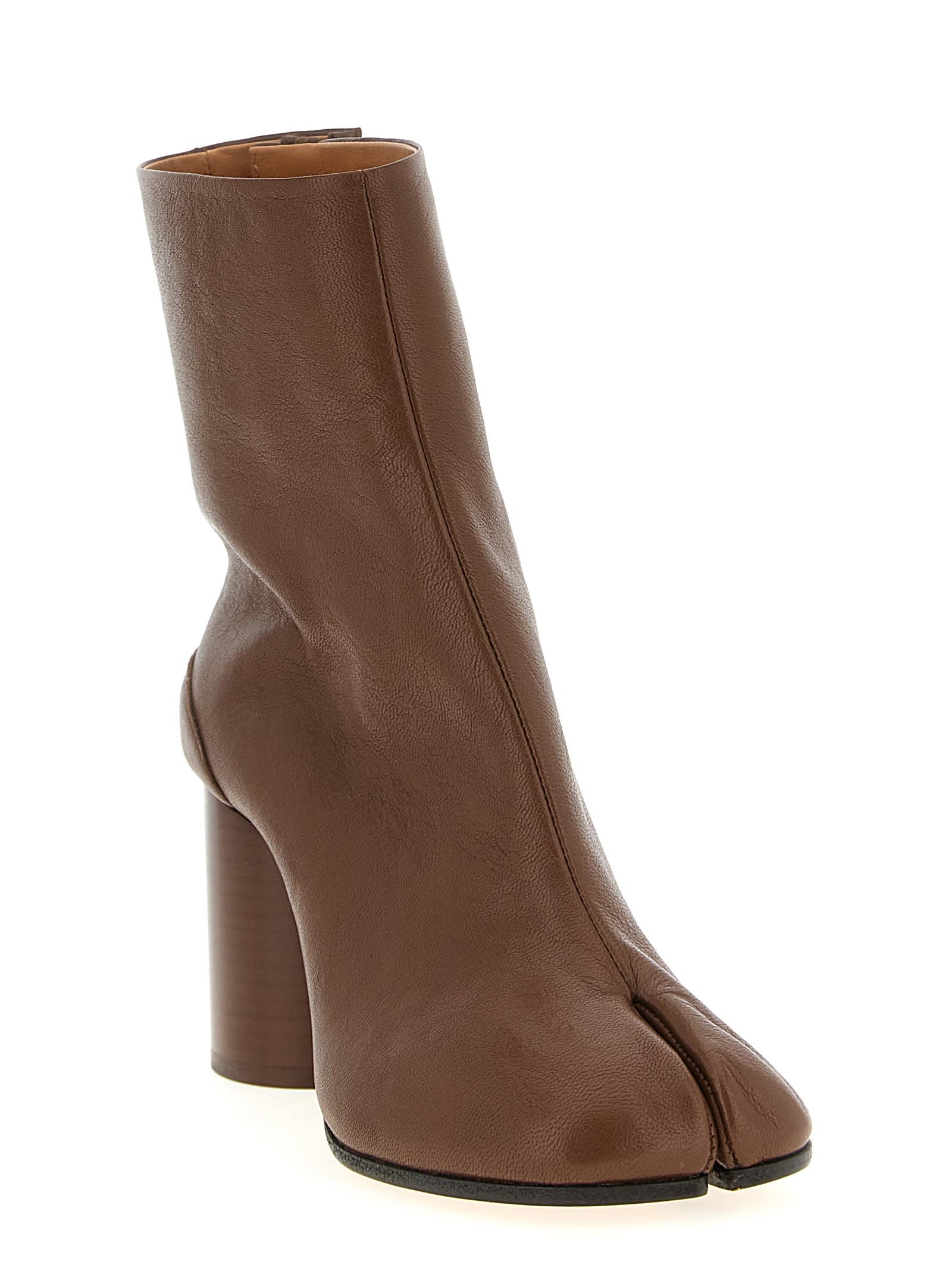 Maison Margiela Tabi High Heels Ankle Boots In Brown Leather In Brown