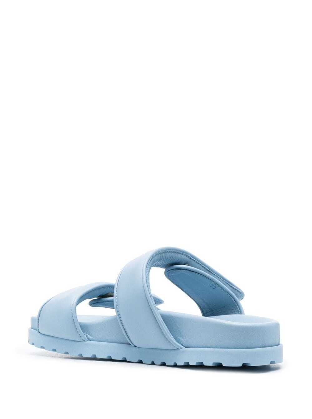 Shop Gia Borghini Light-blue Strap Fastening Sandals In Leather Woman
