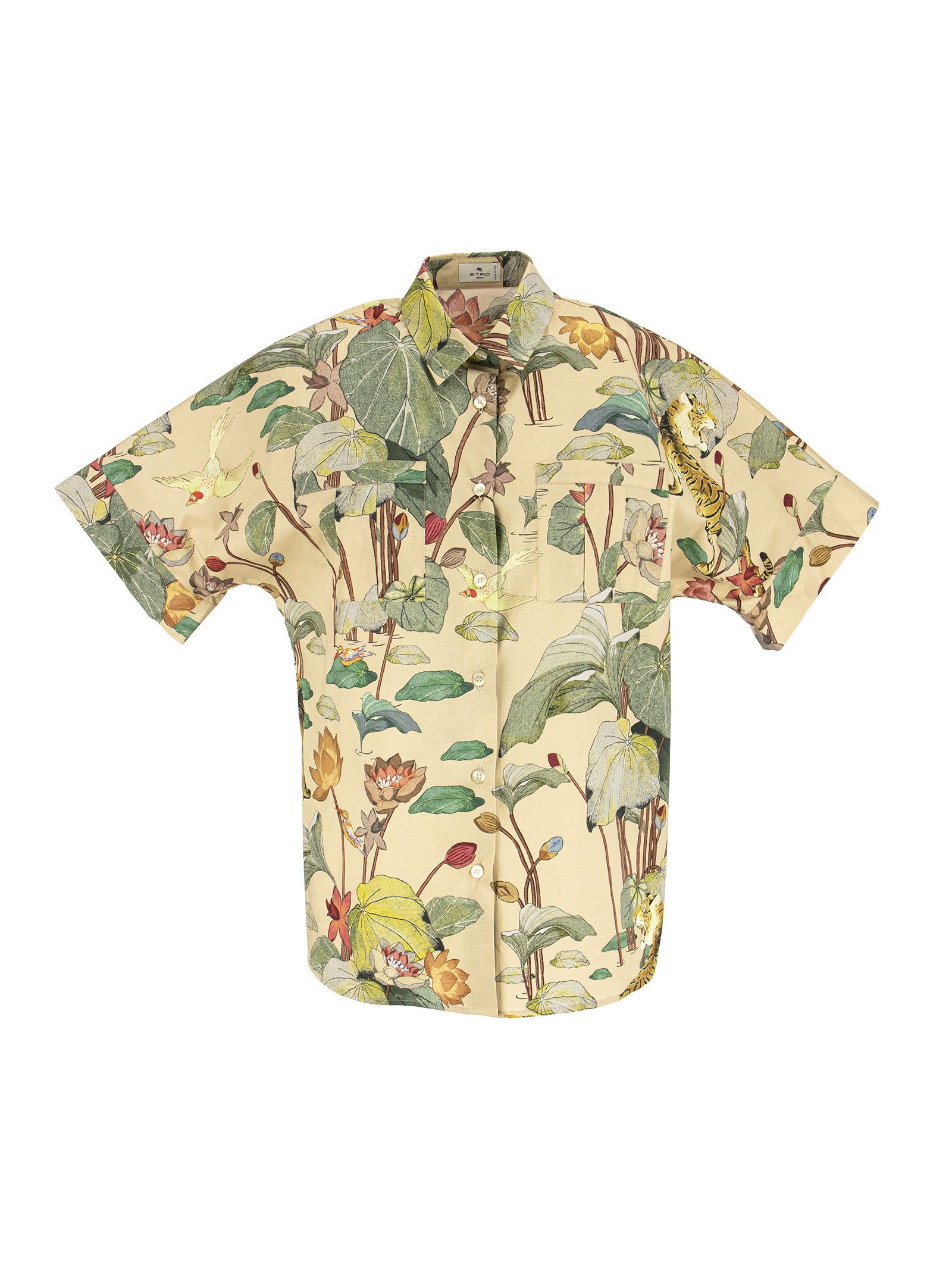 Etro Short-sleeved Shirt With Tigers And Water Lilies