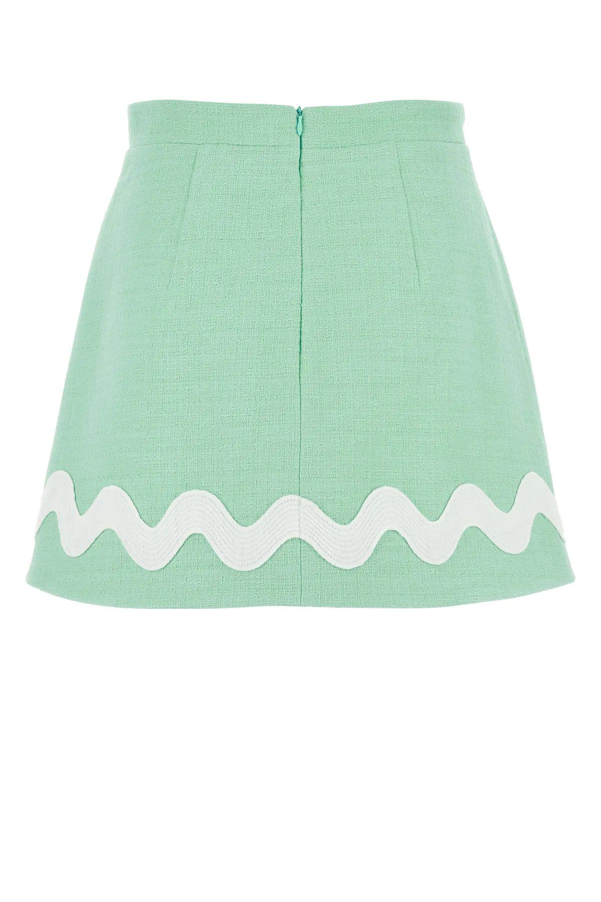 Shop Patou Sea Green Tweed Mini Skirt In Mint Green
