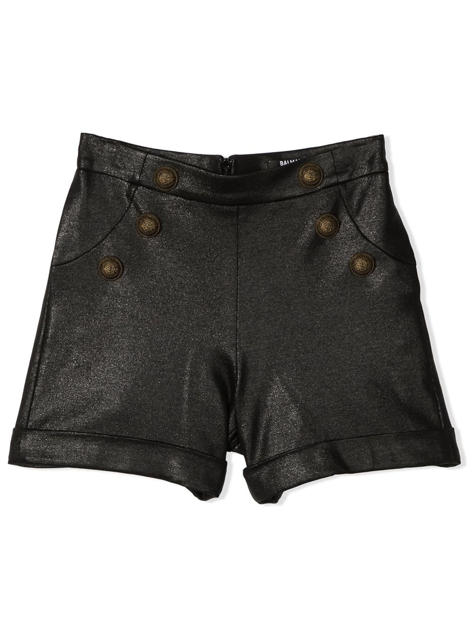 Balmain Black Glitter-effect Shorts
