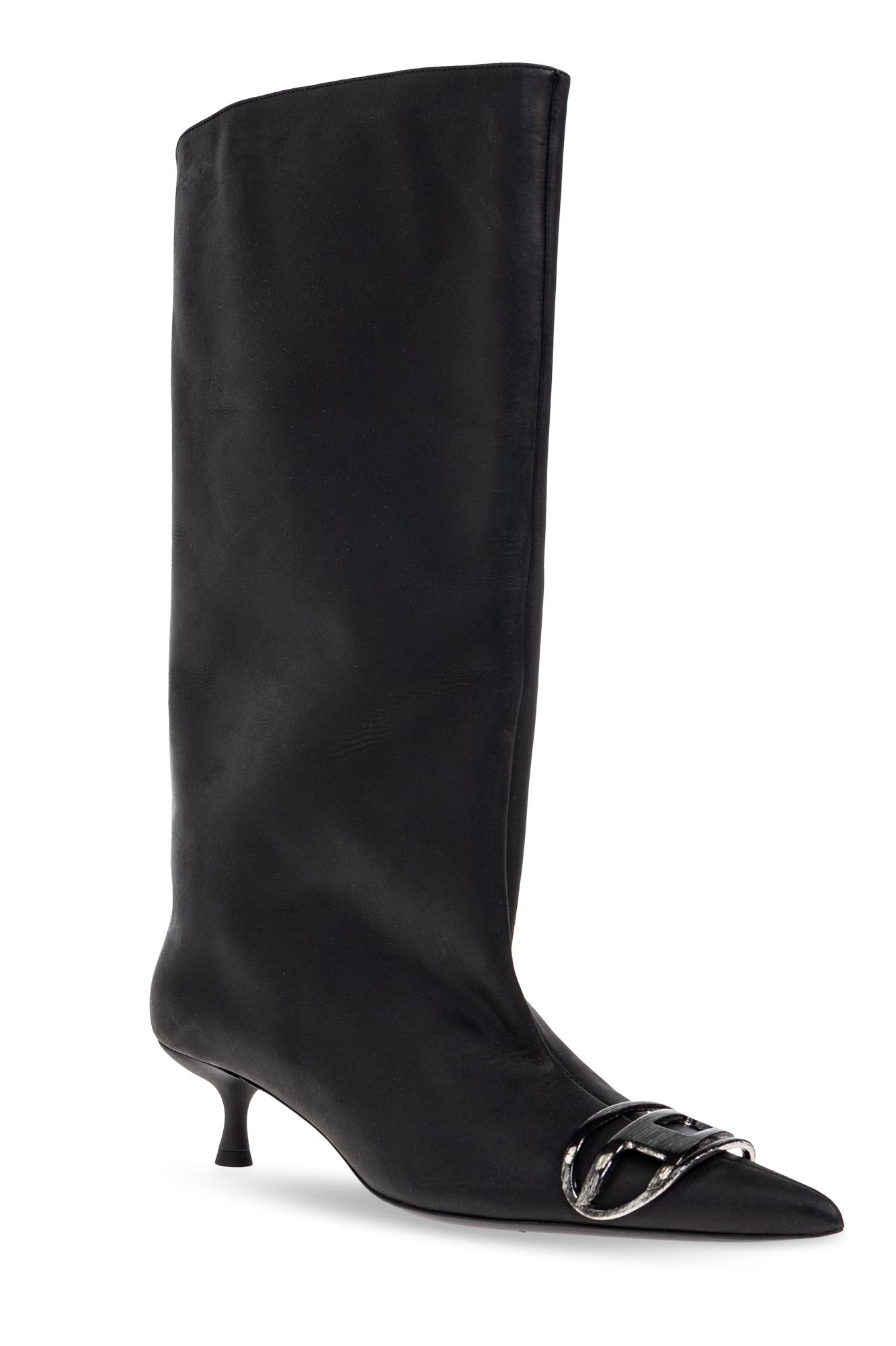 Diesel Venus 40 Tube High Heels Boots In Black Leather In Black