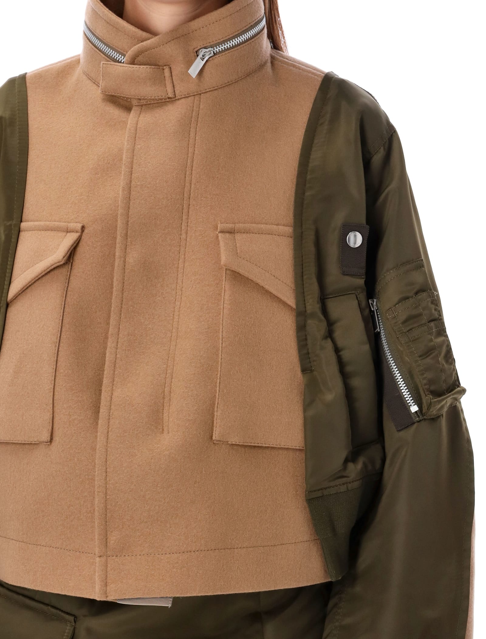 SACAI NYLON DETAIL BOMBER COAT 