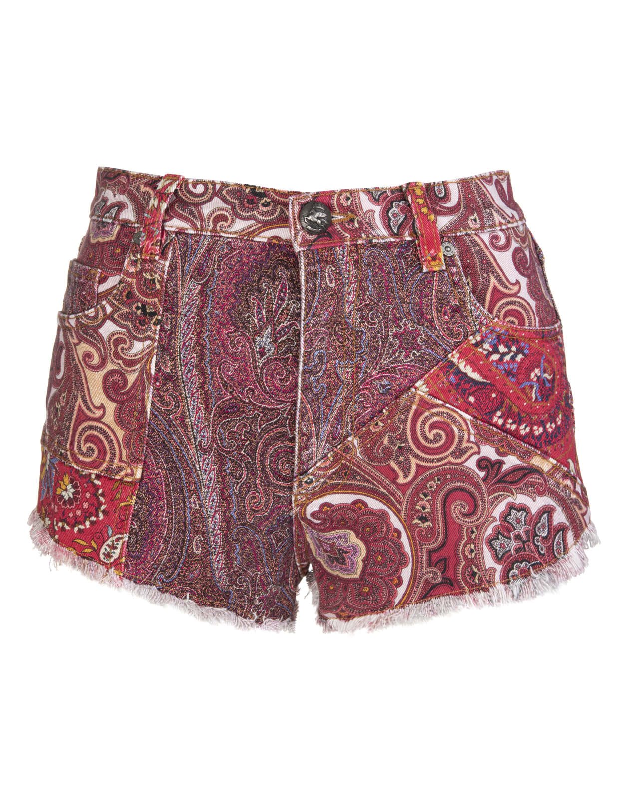 Etro Red Paisley Denim Shorts