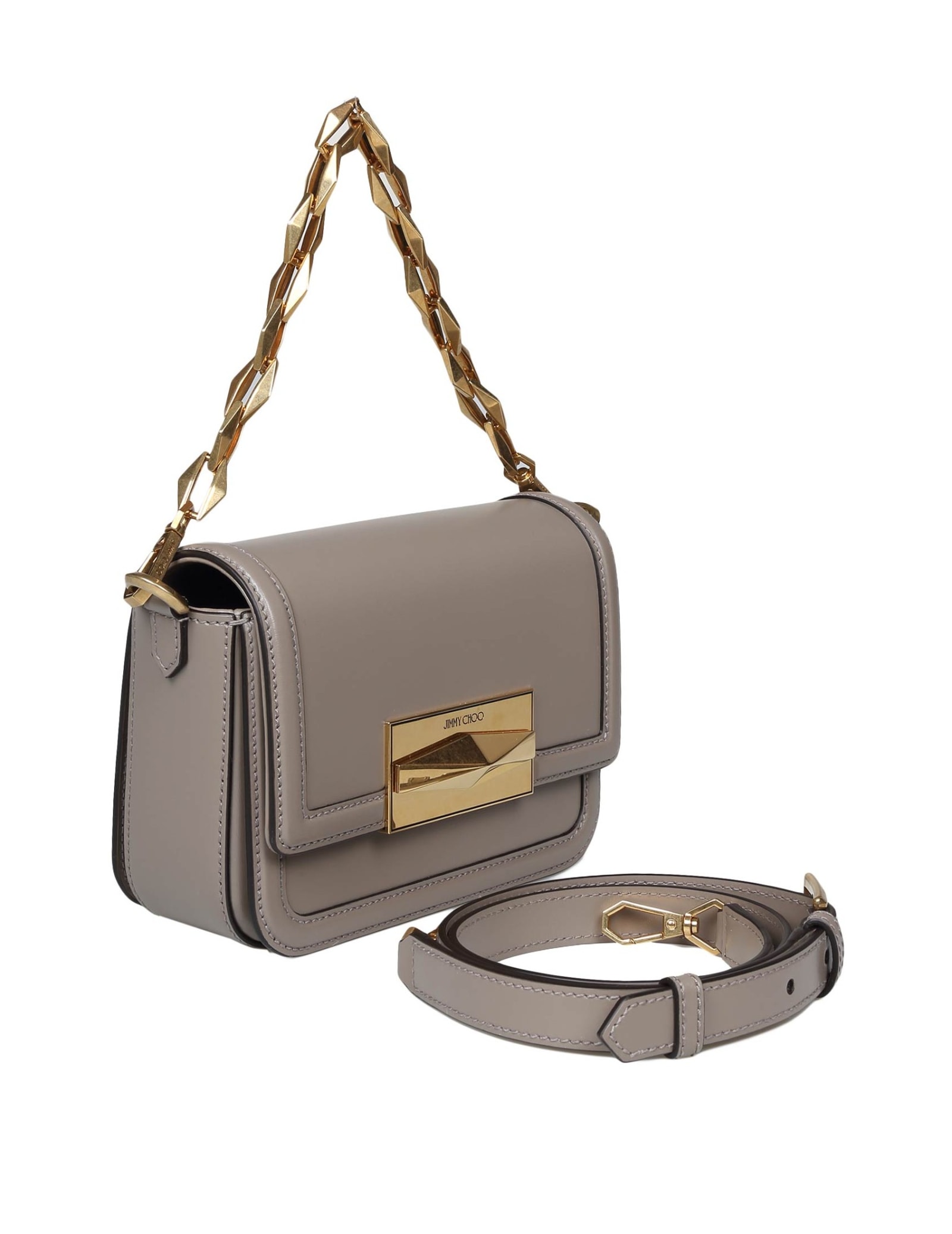 Shop Jimmy Choo Diamond Crossbody Bag In Taupe Color Leather