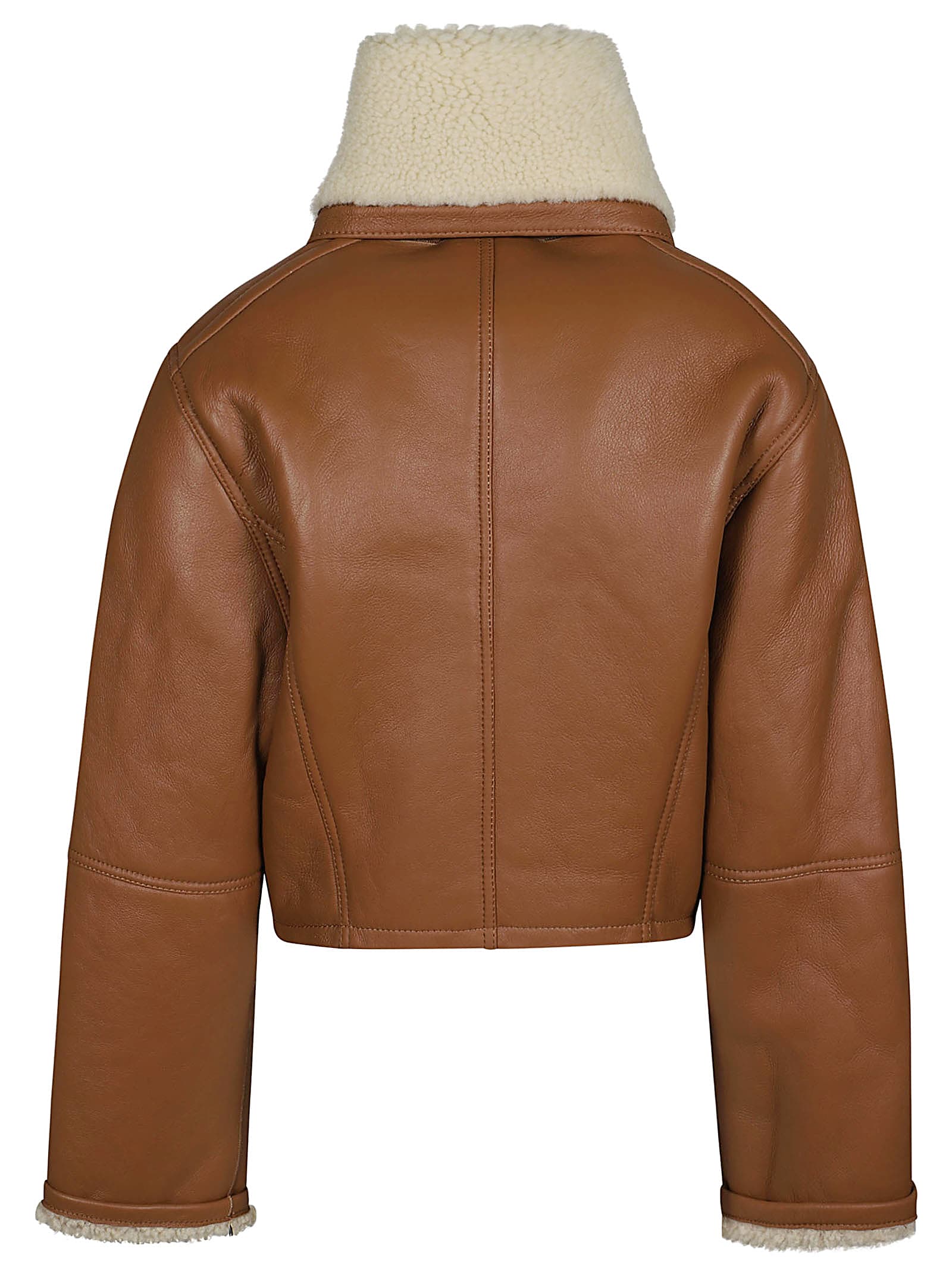 Shop Victoria Beckham Shearling Peacoat In Tan/cream