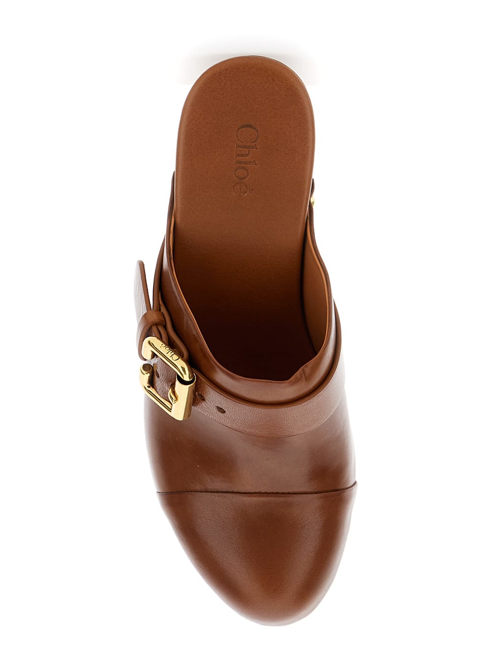 Shop Chloé Jeanette Brown Wedge Clog In Leather And Wool Woman In Gingerbrown