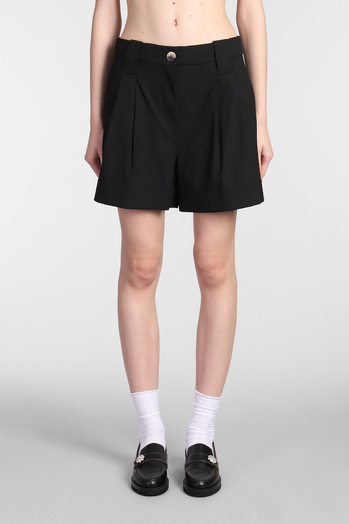 GANNI SHORTS IN BLACK COTTON