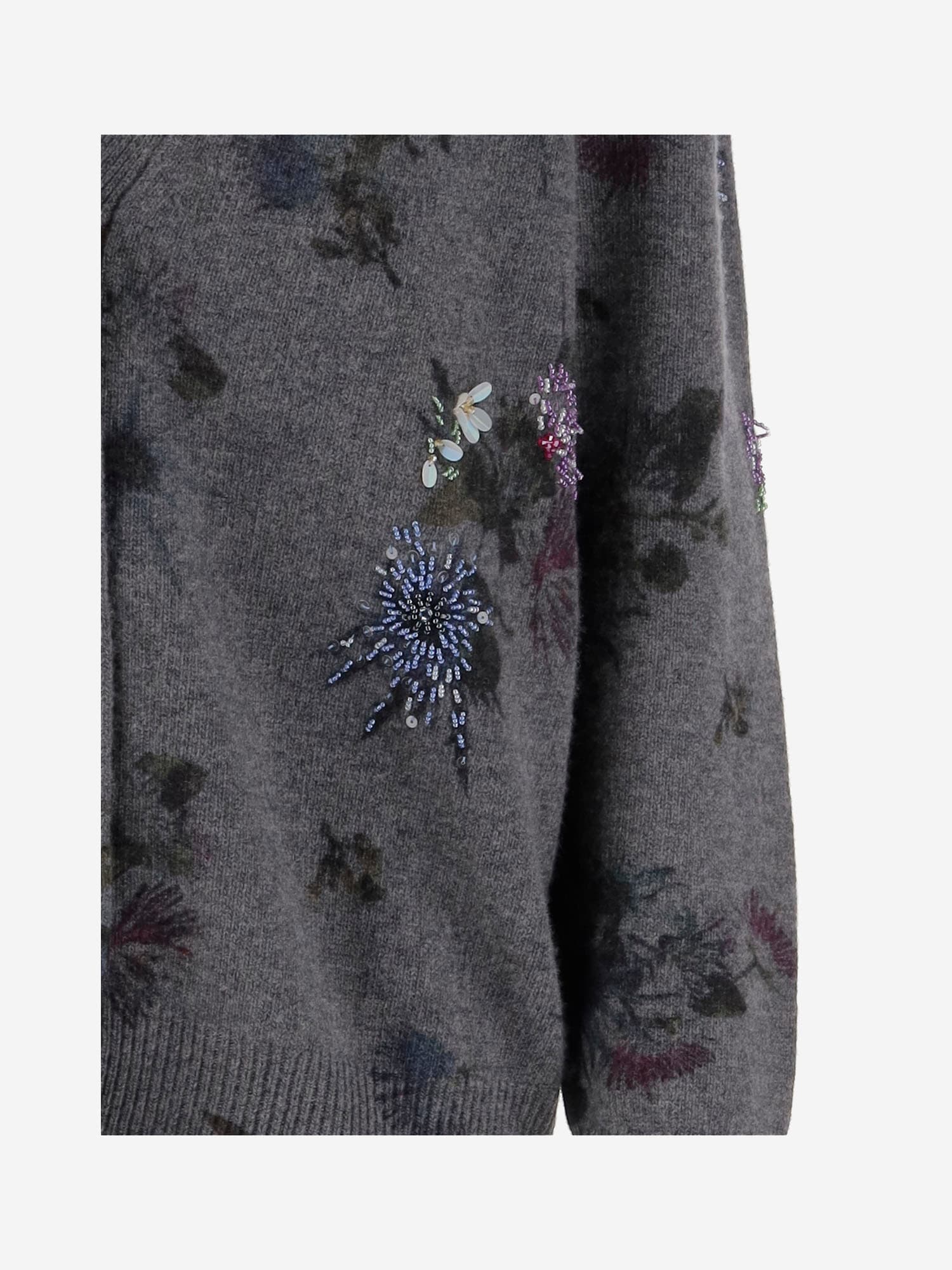 Blumarine Wool Blend Cardigan With Rhinestones In Gray