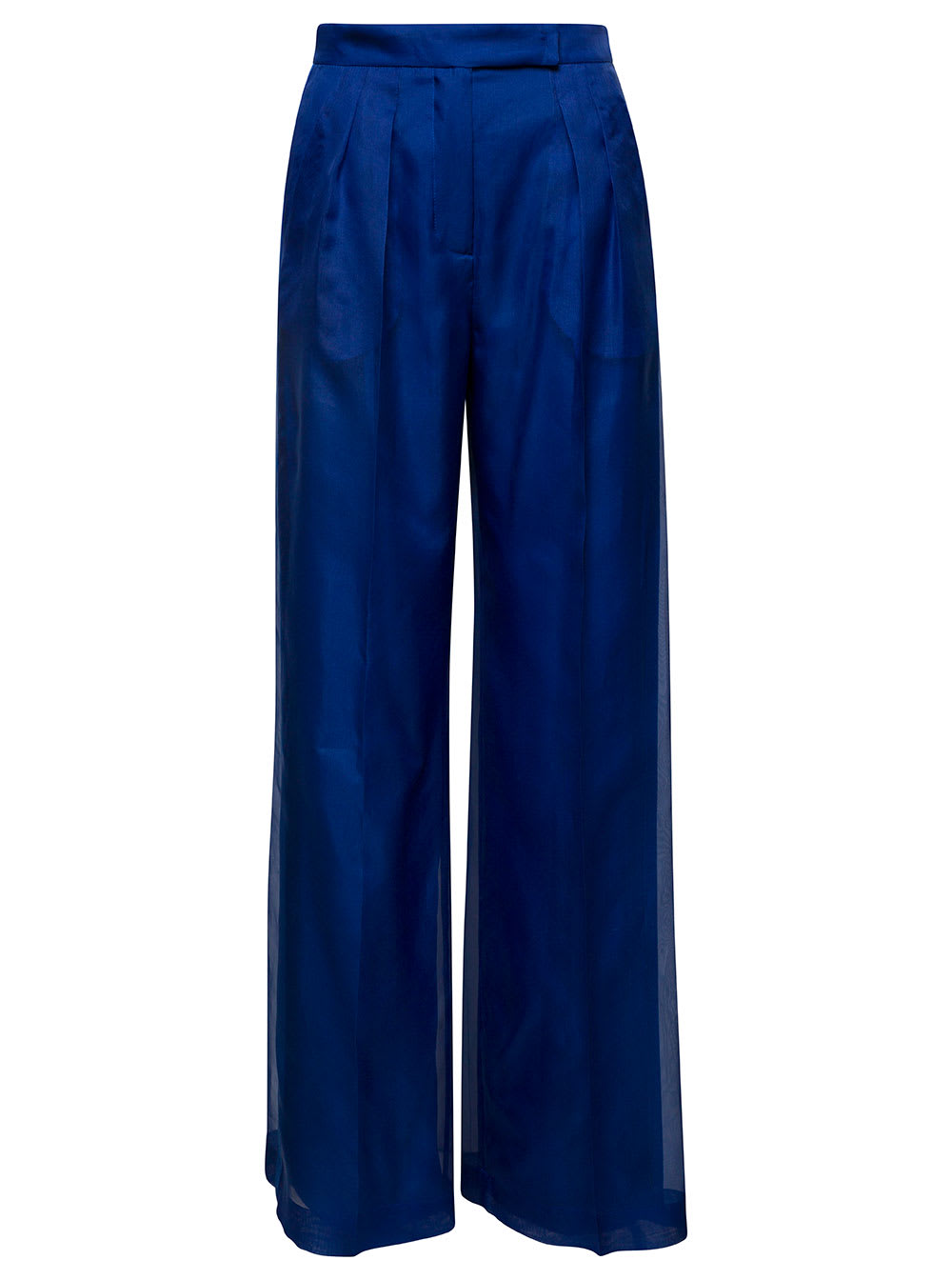 Shop Max Mara Blue Wide Leg Organza Trousers In Silk Woman