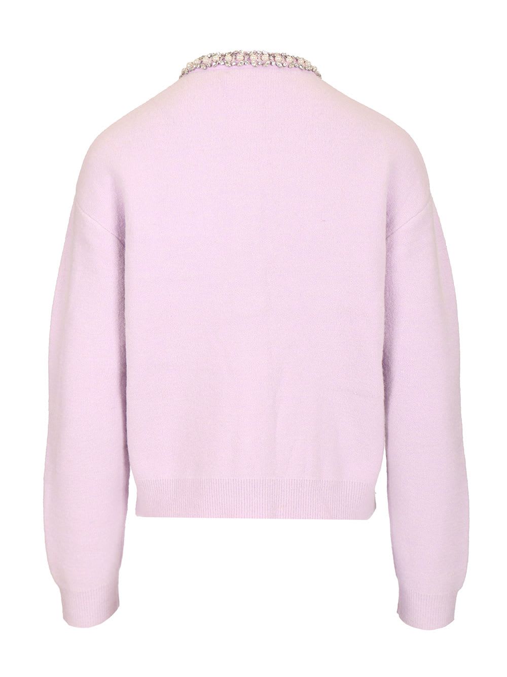 Self-portrait Lilac Crystal-trim Cardigan With Round Neckline In Pink