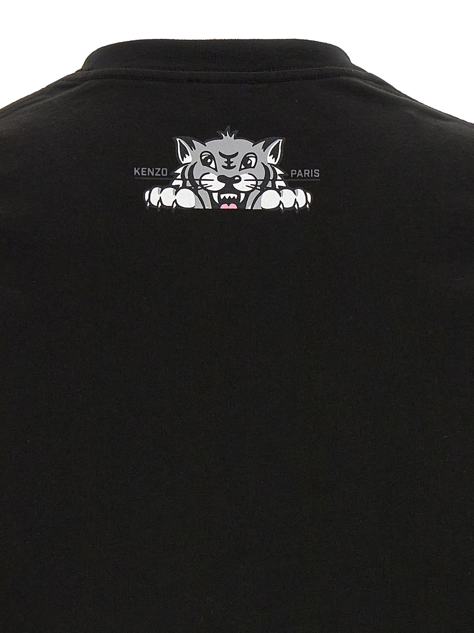 Kenzo Black T-shirt With Happy Tiger Print On The Front In Black