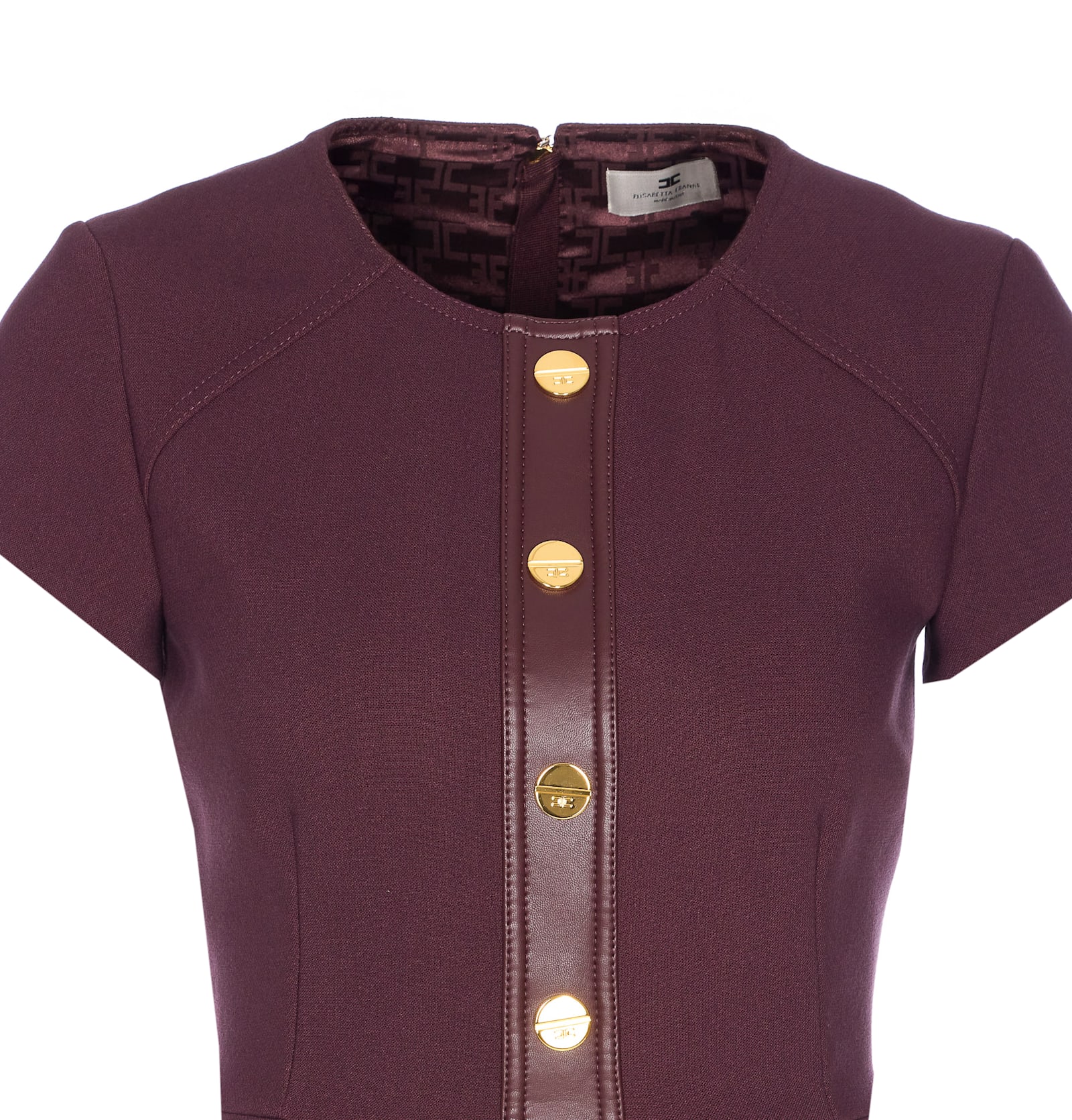Elisabetta Franchi Merlot Dress With Faux Leather Inserts In Burgundy