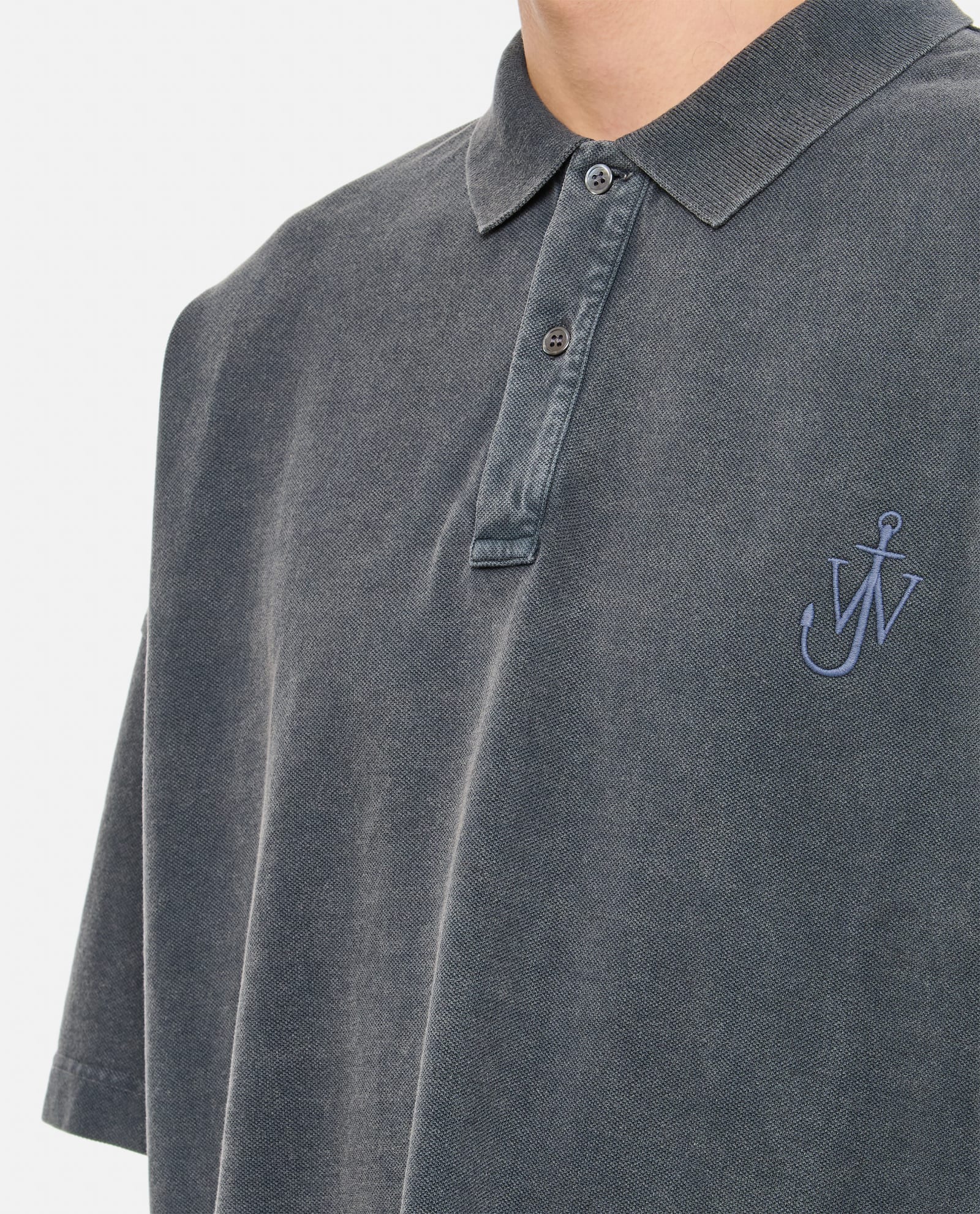 Shop Jw Anderson Anchor Short Sleeve Polo Shirt In Grey