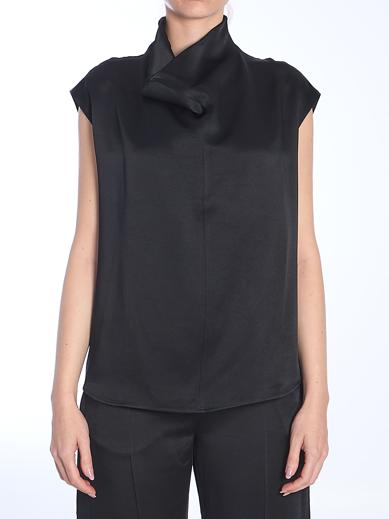 Totême Black Collared Sleeveless Top