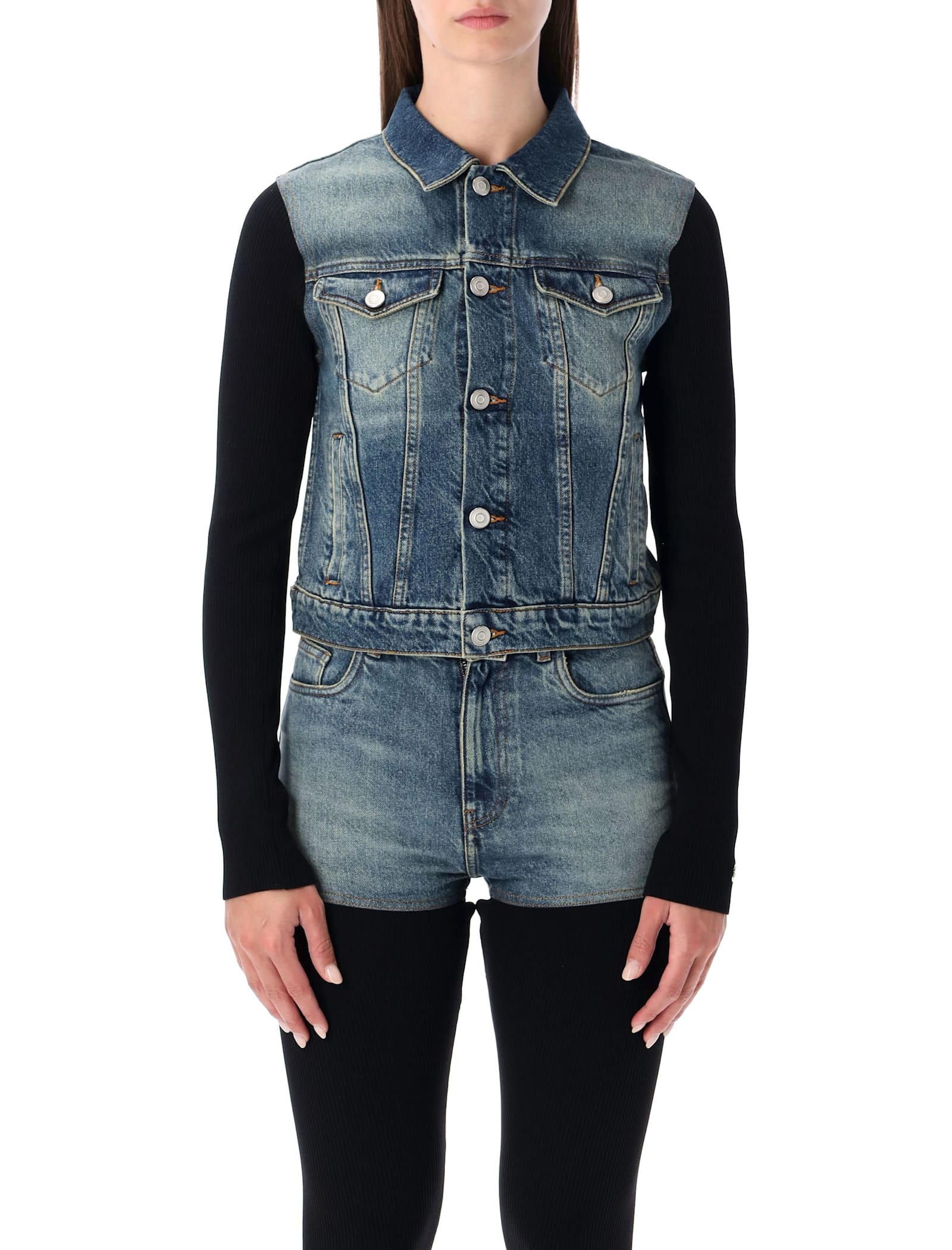 Coperni Hybrid Denim And Knit Jacket In Black