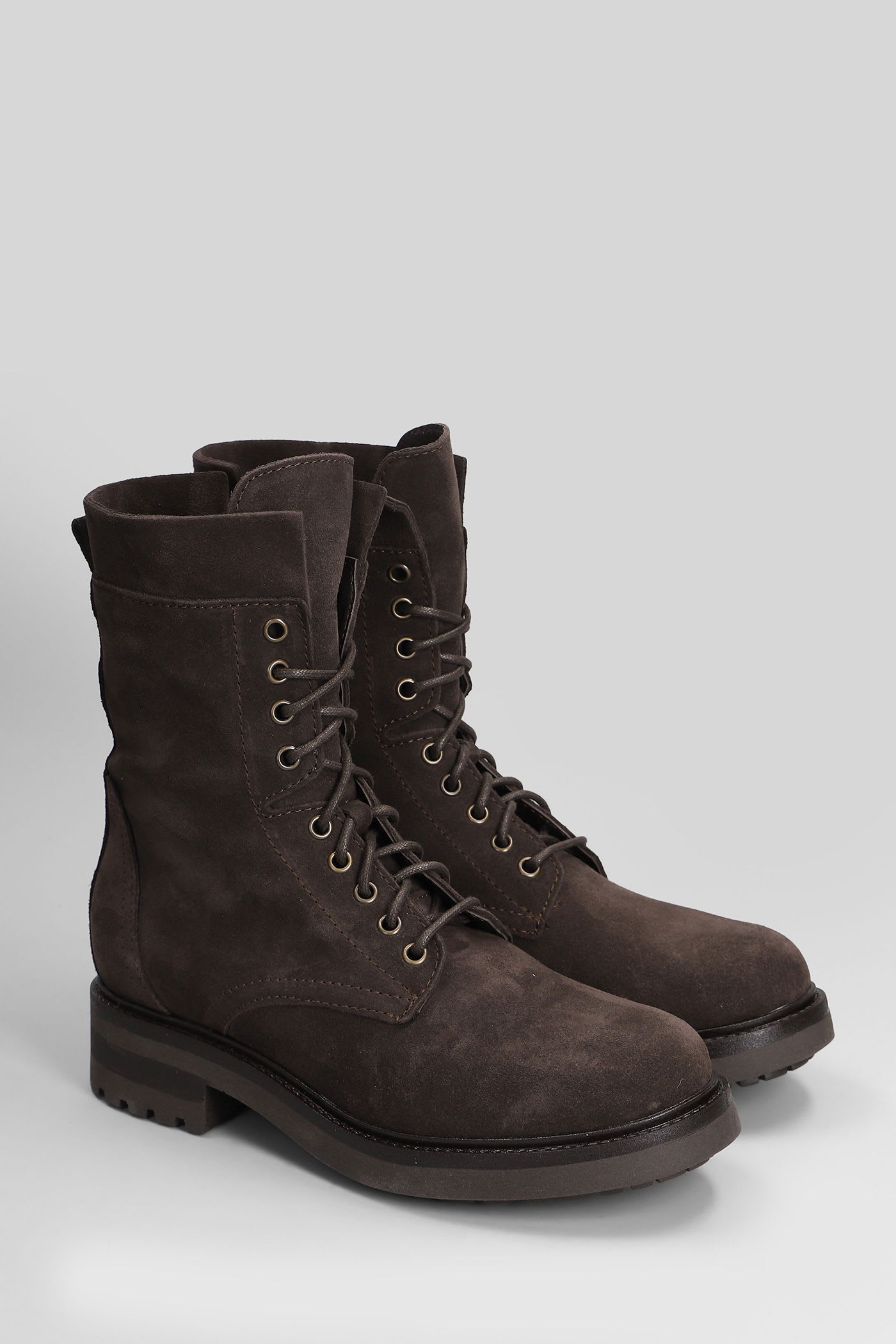 Julie Dee Combat Boots In Brown Suede In Brown