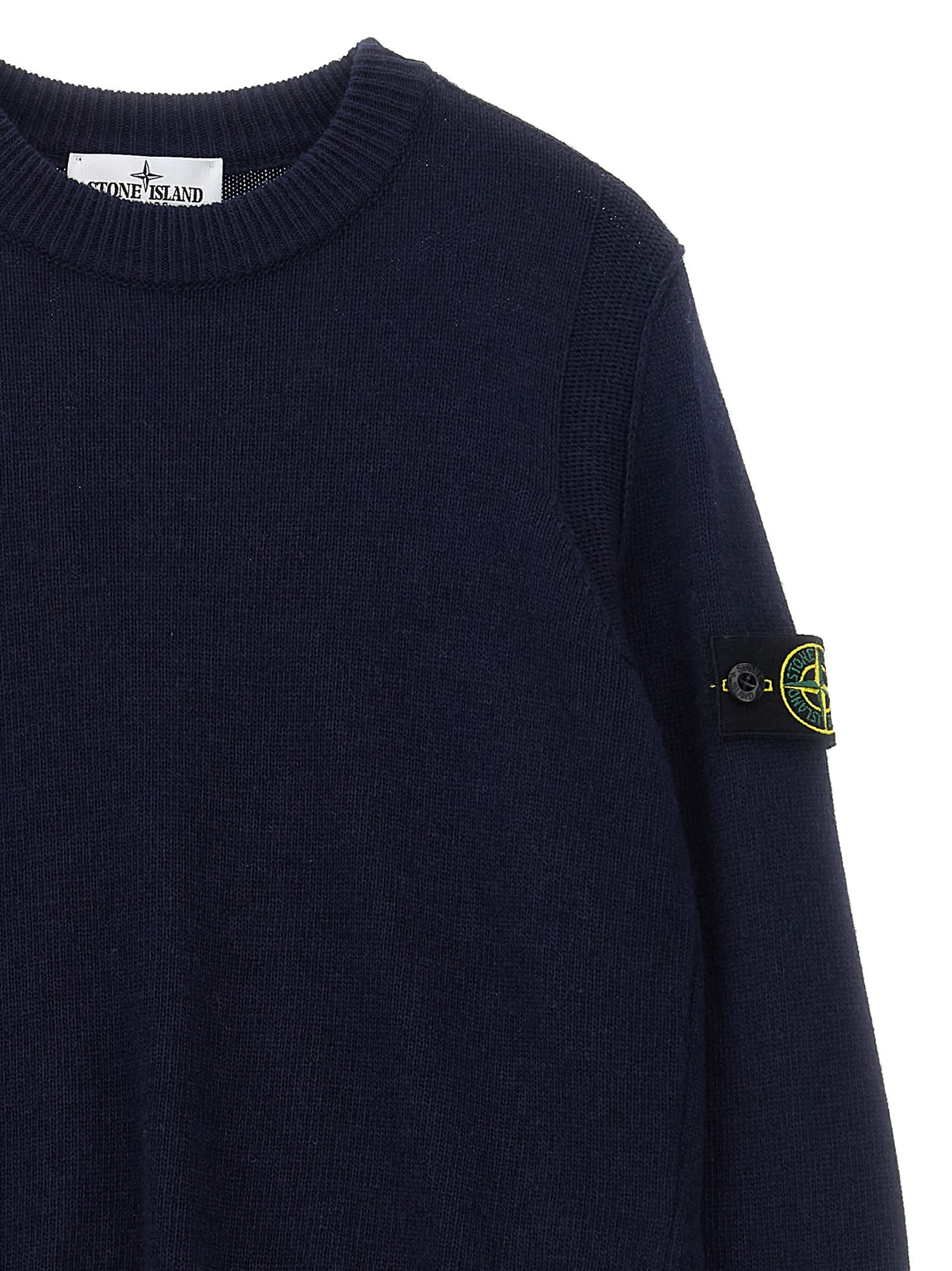 Stone Island Logo Badge Sweater In Blue
