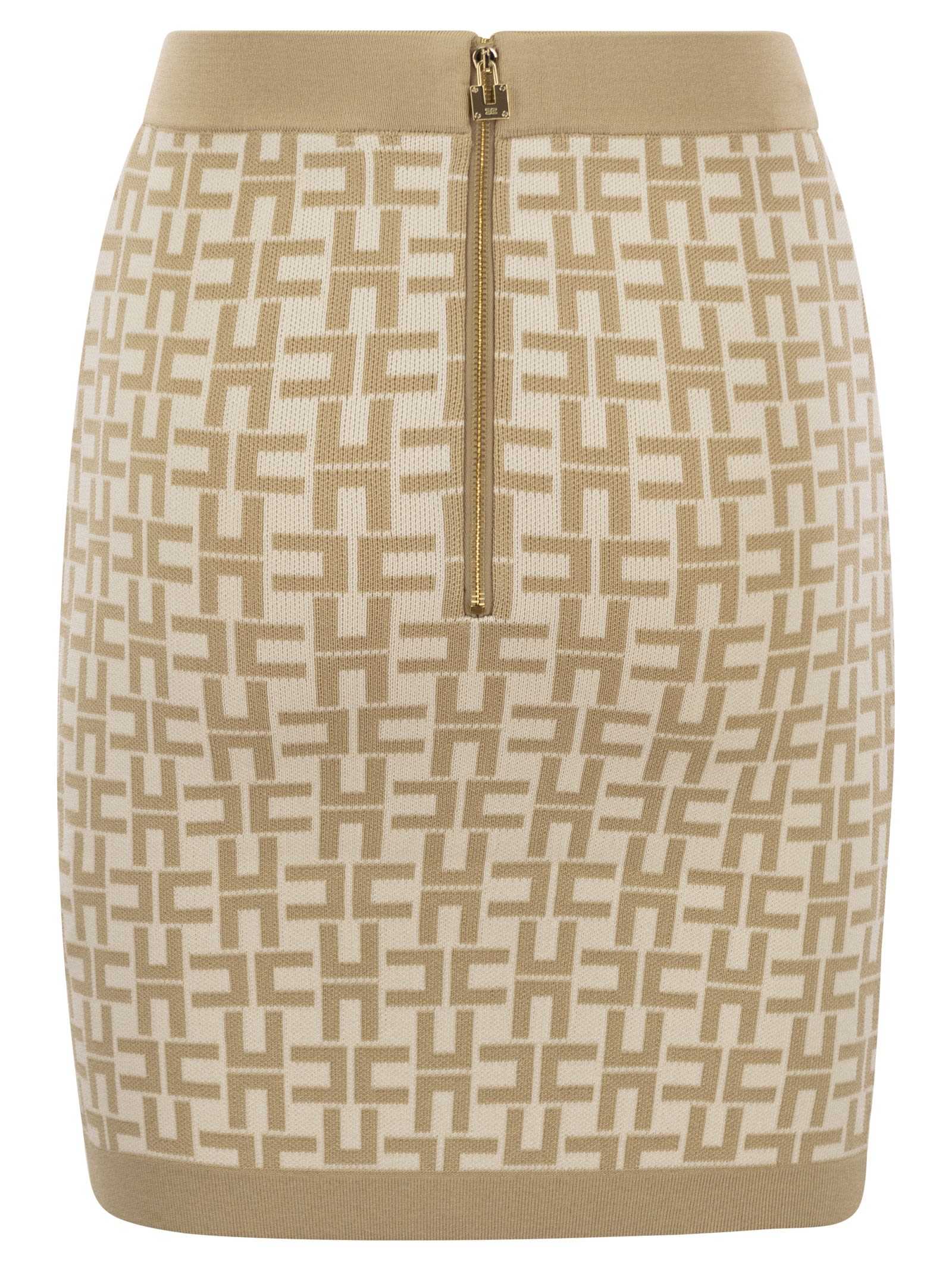 Elisabetta Franchi Monogram Butter Beige Knitted Skirt In Brown