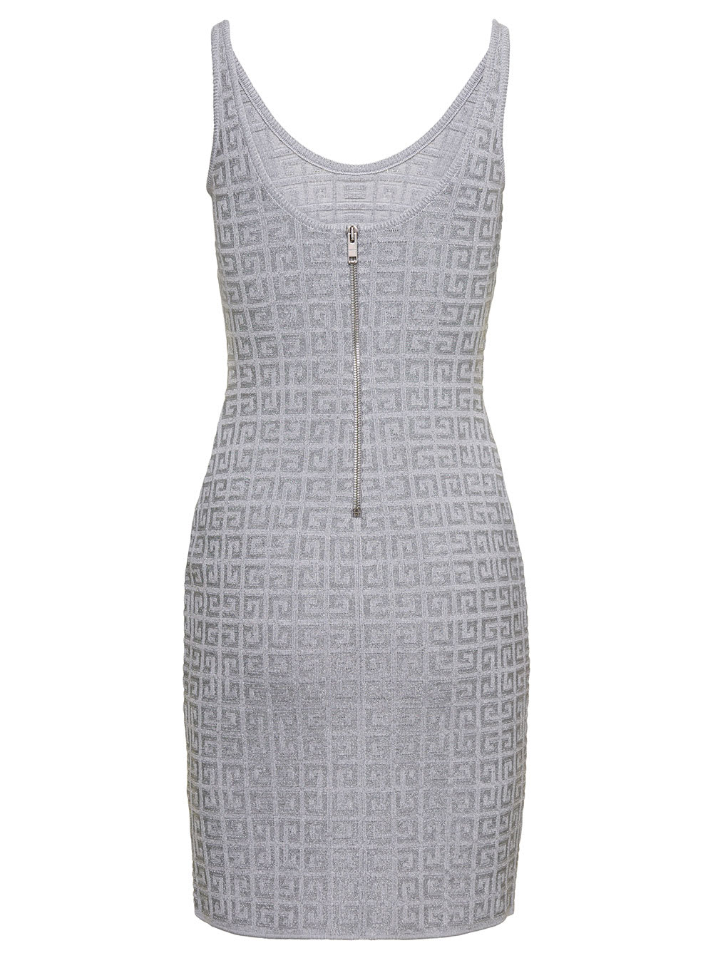 Shop Givenchy Silver Lurex Dress With Mogram Logo Motif All-over In Viscose Woman In Metallic