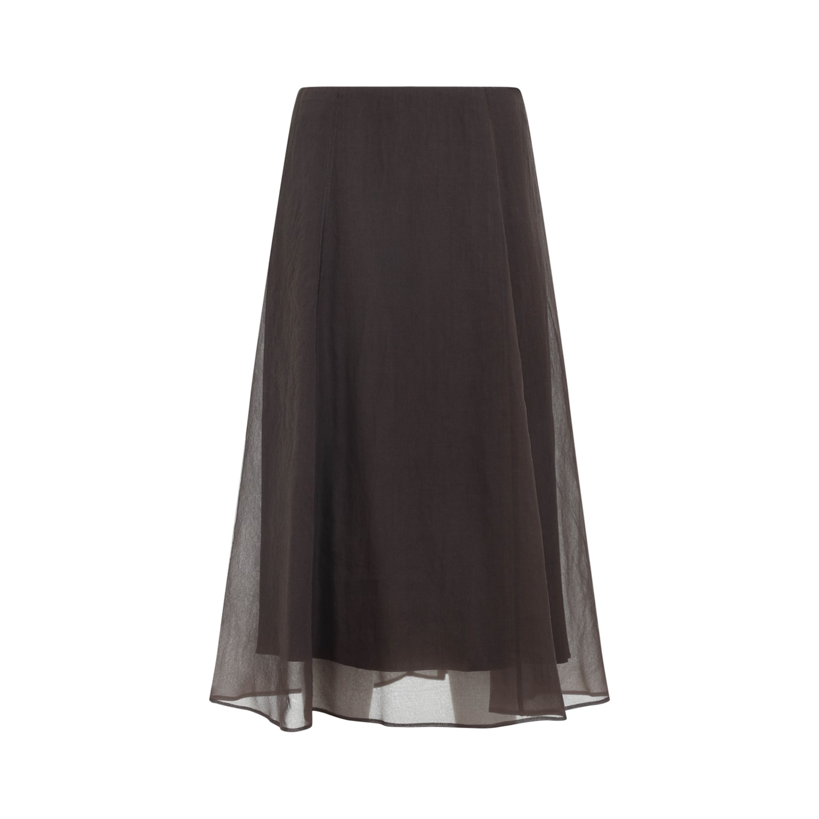 Brunello Cucinelli Dark Brown Silk Skirt In Black