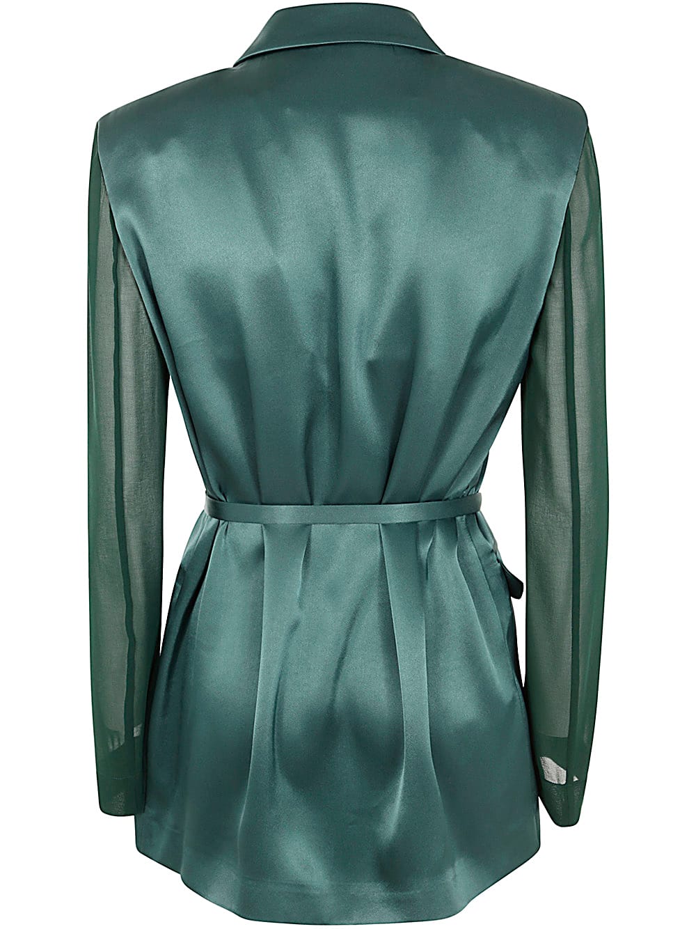 Shop Pinko Gagny Satin Georgette Jacket In A Bottle Green