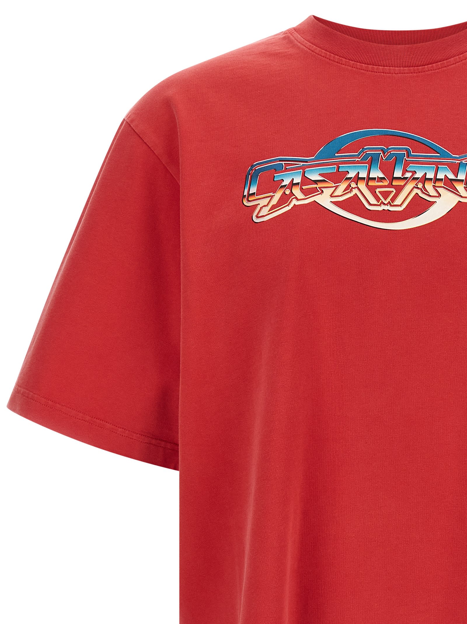 Casablanca Oversized Red Cotton T-shirt With Graphic Front Print In Red